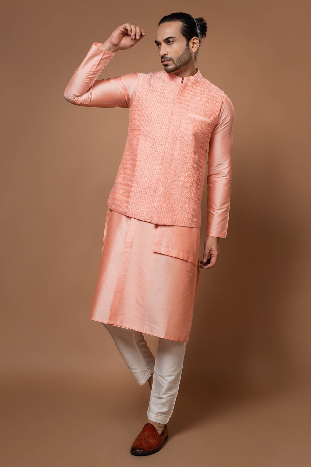 Priyanka Haralalka Pink Layer Embroidered Bundi Set for men online at ScrollnShops
