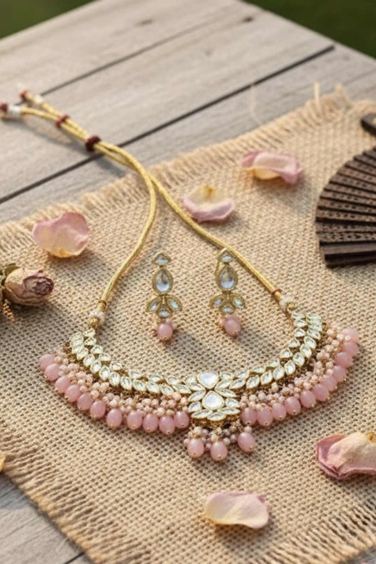 Buy Pink Leaf Stone Jewellery Set for women by Inko & Co online available at scrollnshops