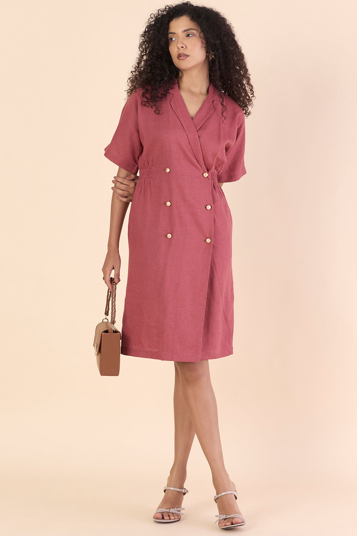 Pink Linen Blend Blazer Dress