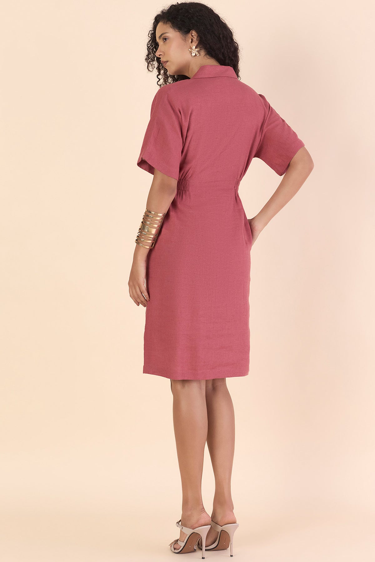 Pink Linen Blend Blazer Dress
