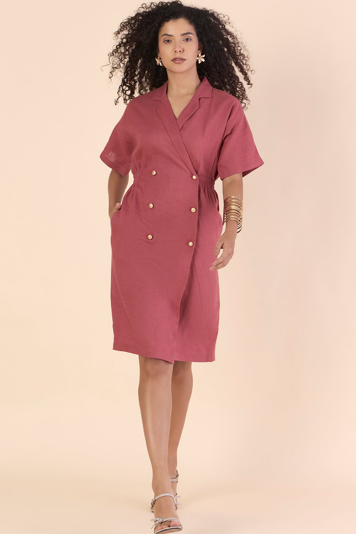 Buy Pink Linen Blend Blazer Dress by PowerSutra for women online at ScrollnShops