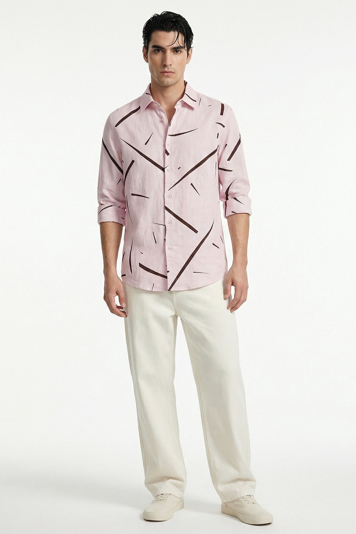 Pink Linen Blend Toned Shirt