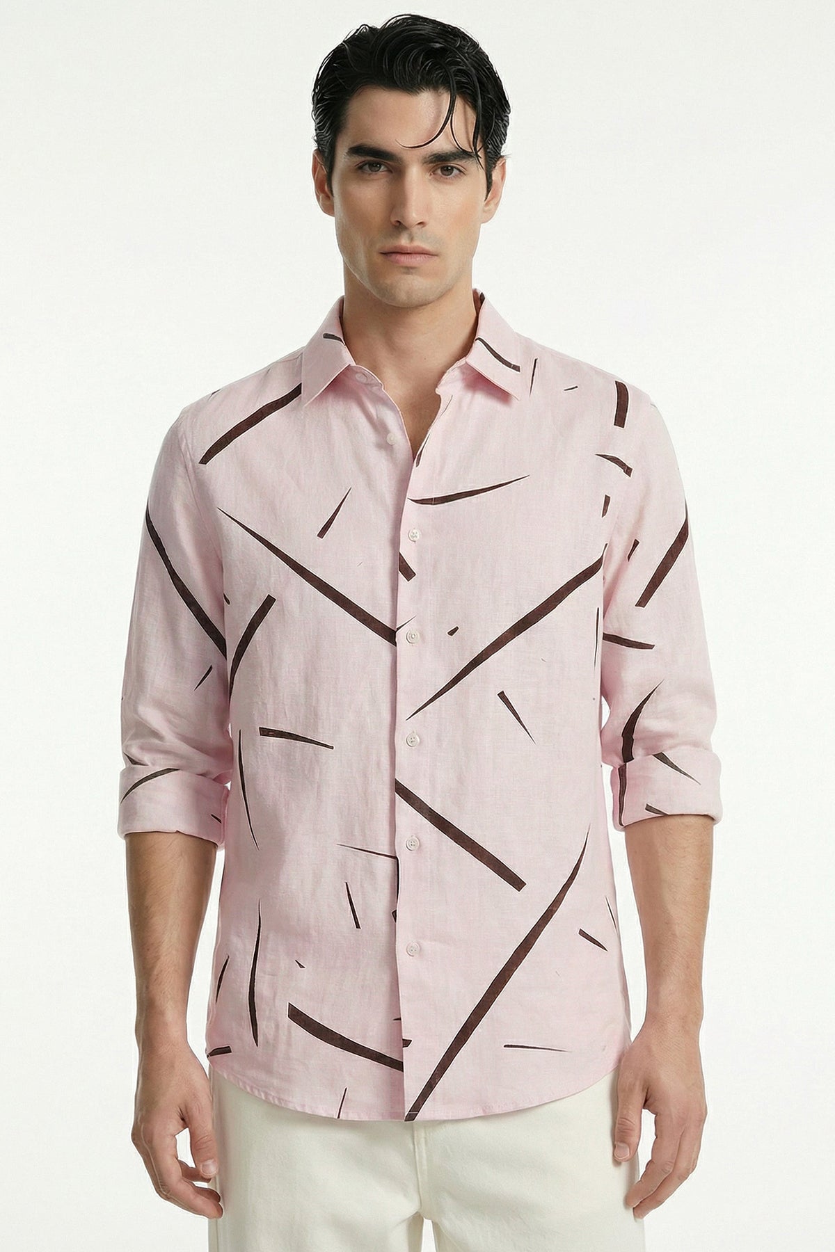 Buy Pink Linen Blend Toned Shirt for men by Tezhhomayaa online available at scrollnshops