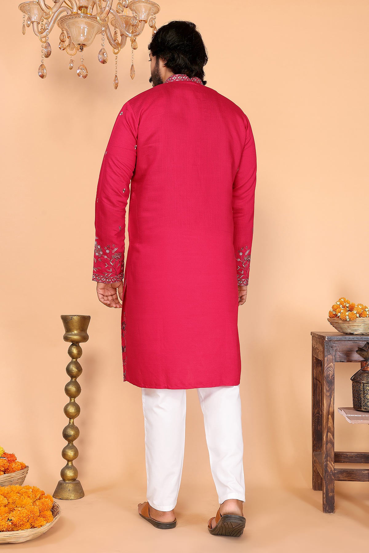 Pink Linen Cotton Kurta & Pants