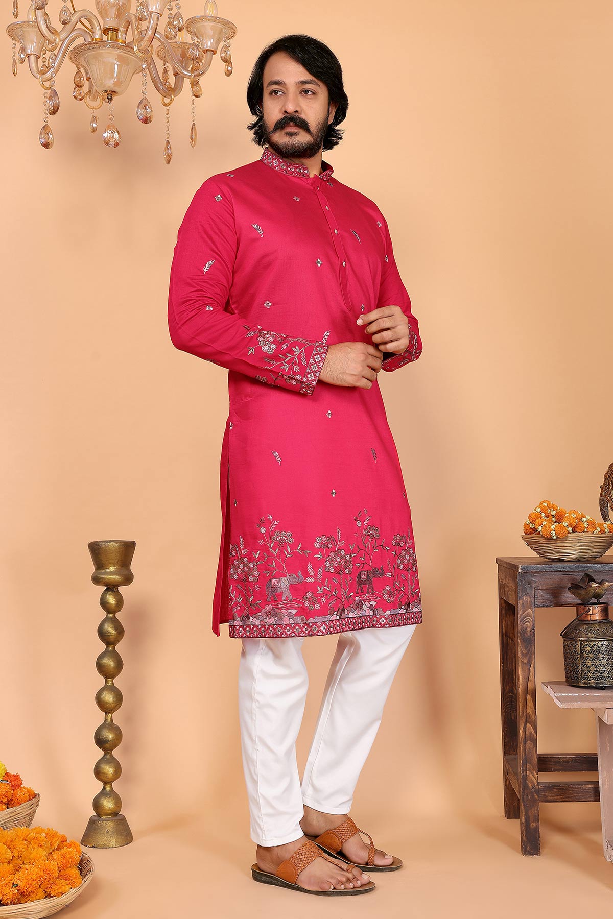 Pink Linen Cotton Kurta & Pants