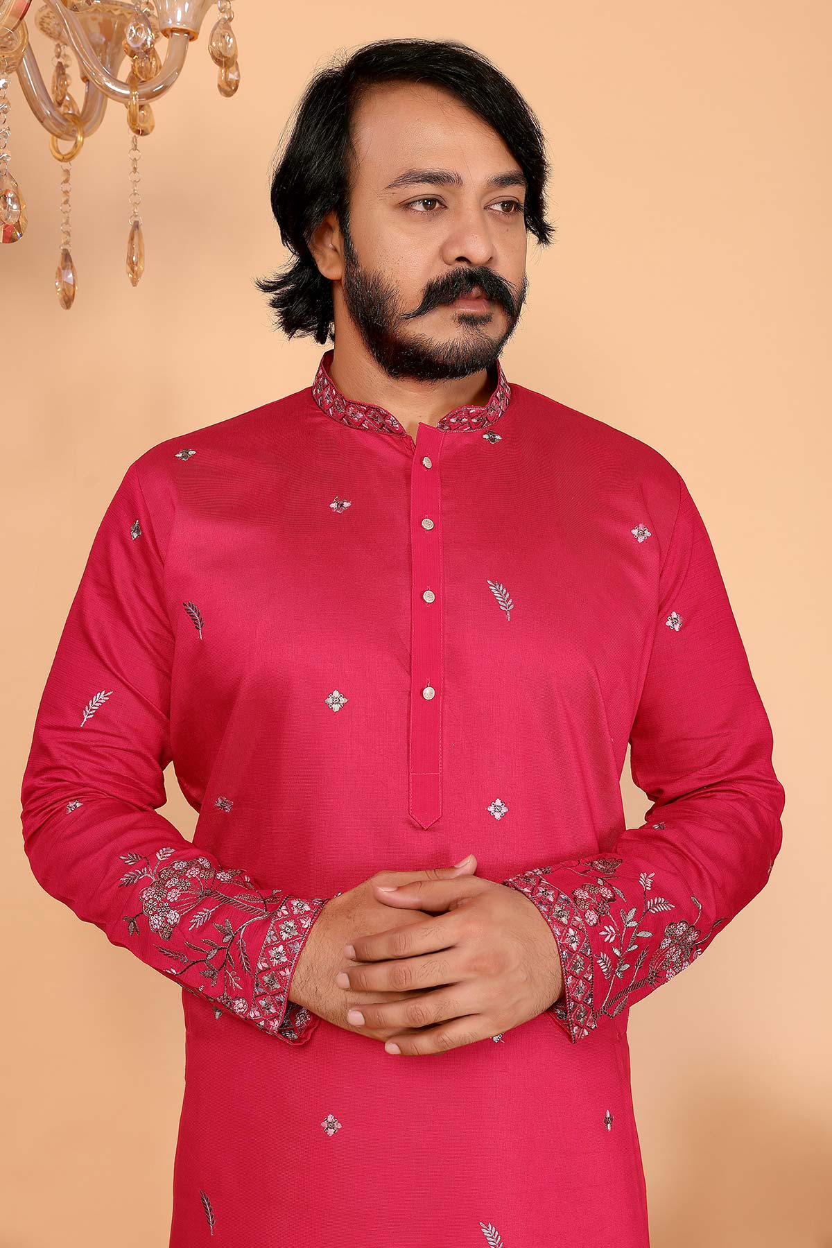 Pink Linen Cotton Kurta & Pants