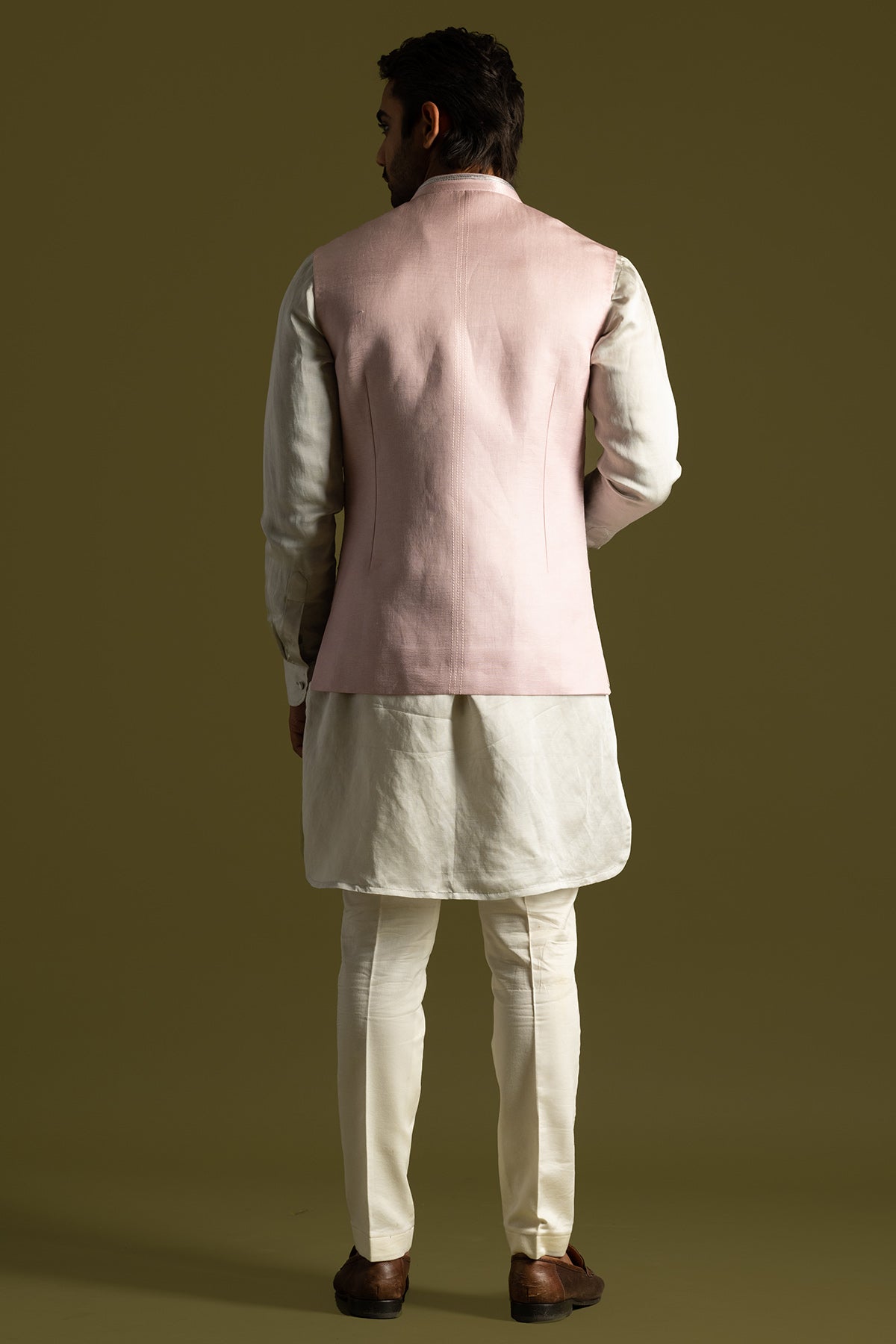 Pink Linen Satin Bundi Jacket