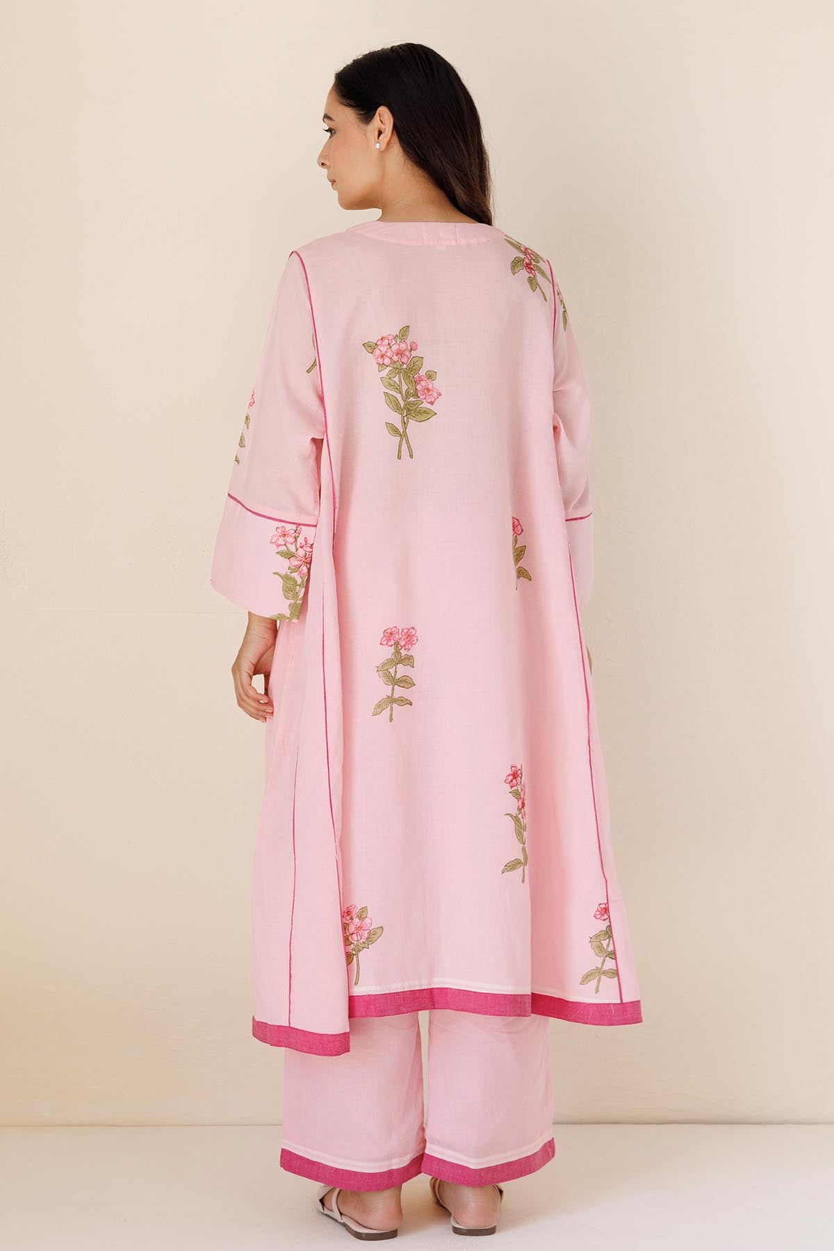 Pink Long Flared Kurta & Pants