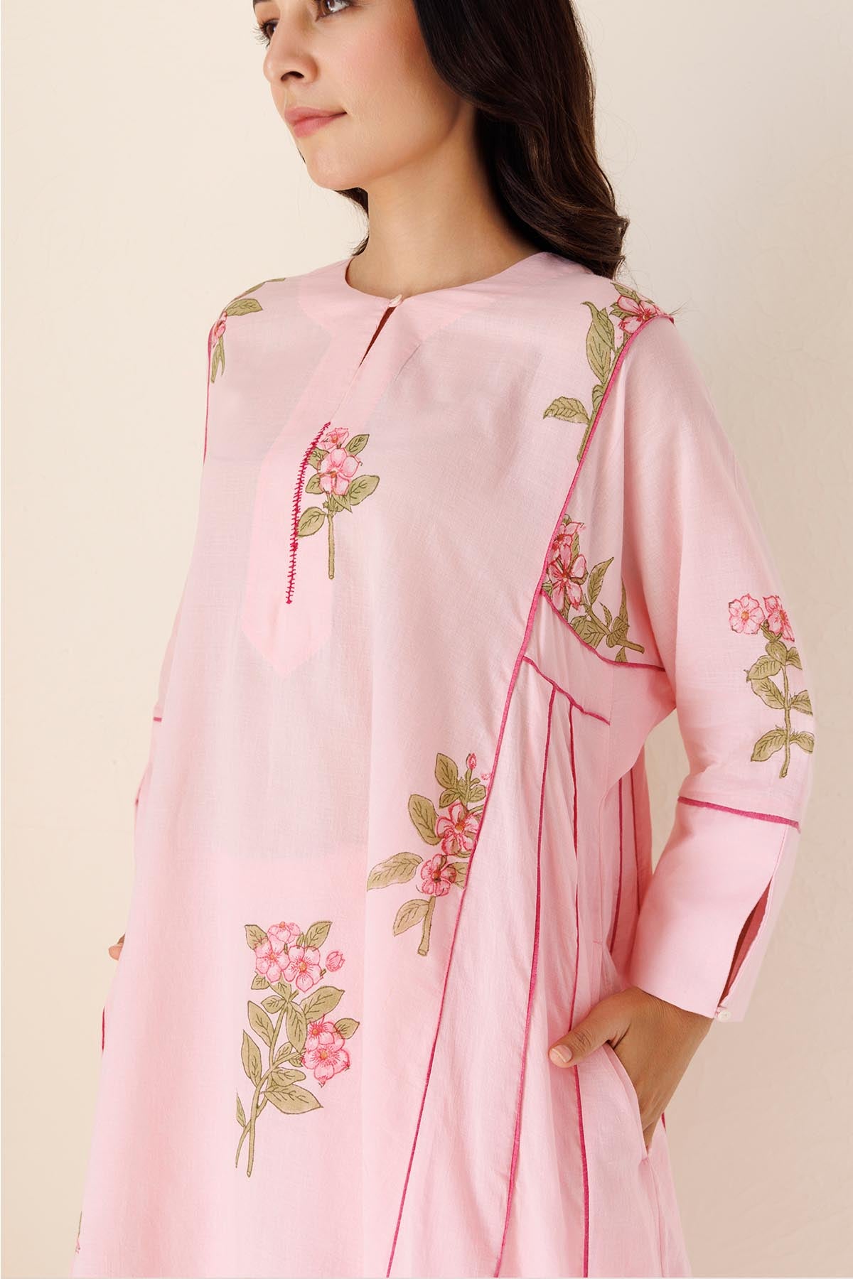 Pink Long Flared Kurta & Pants