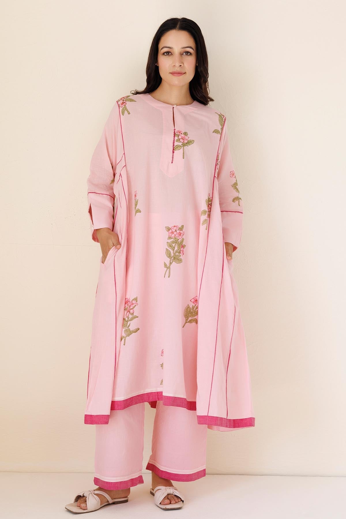 Buy Designer Pink Long Flared Kurta & Pants for Women