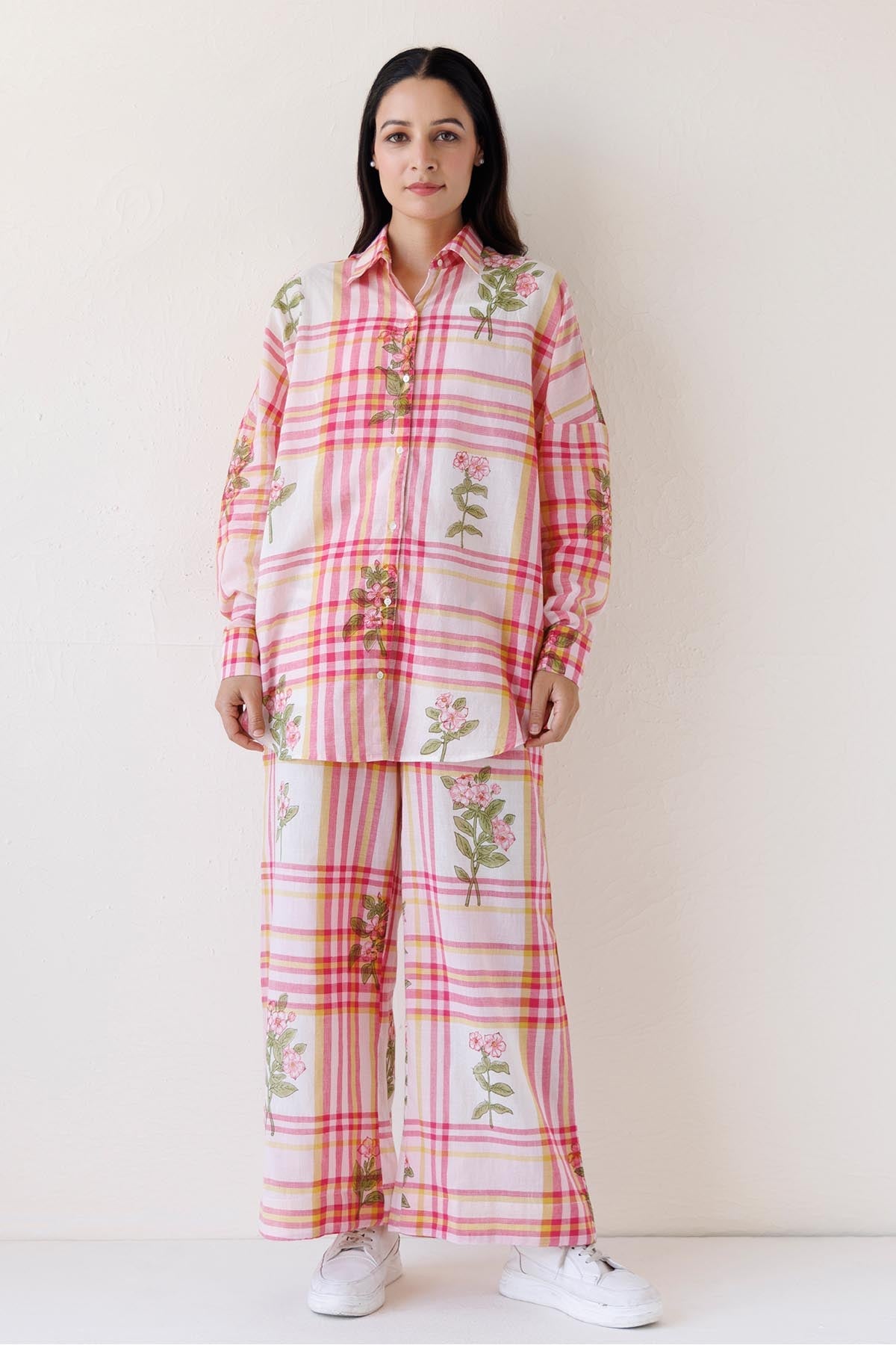 Buy Designer Pink Loose Fit Collar Shirt for Women