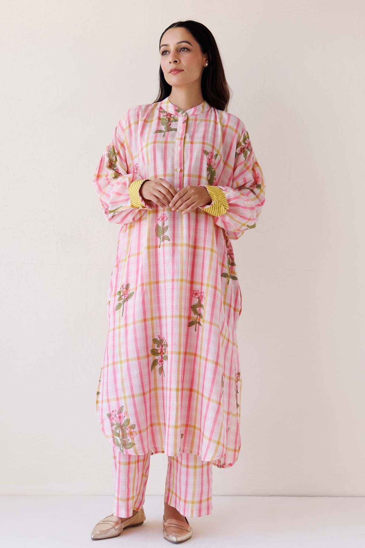 Buy Pink Loose Fit Kurta & Pants by Label Surabhi Raj for women online at ScrollnShops