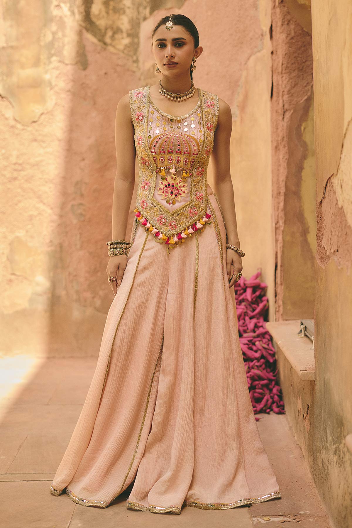 Buy Pink Lotus Motif Indo-Western  for women by Ajiesh Oberoi online available at scrollnshops