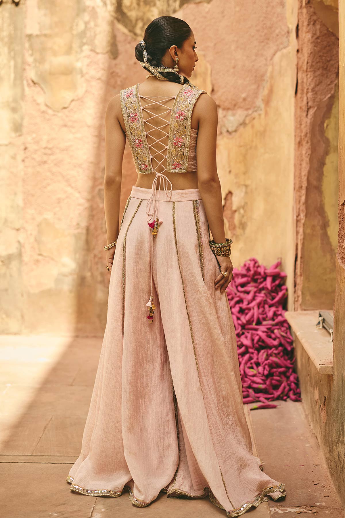Pink Lotus Motif Indo-Western