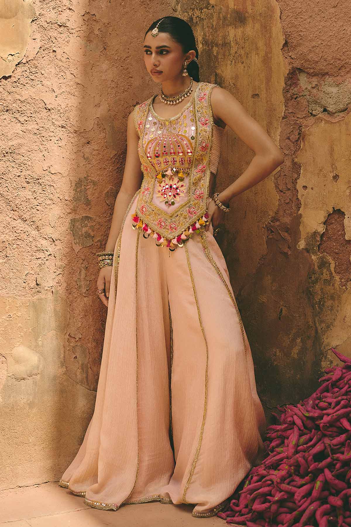 Pink Lotus Motif Indo-Western