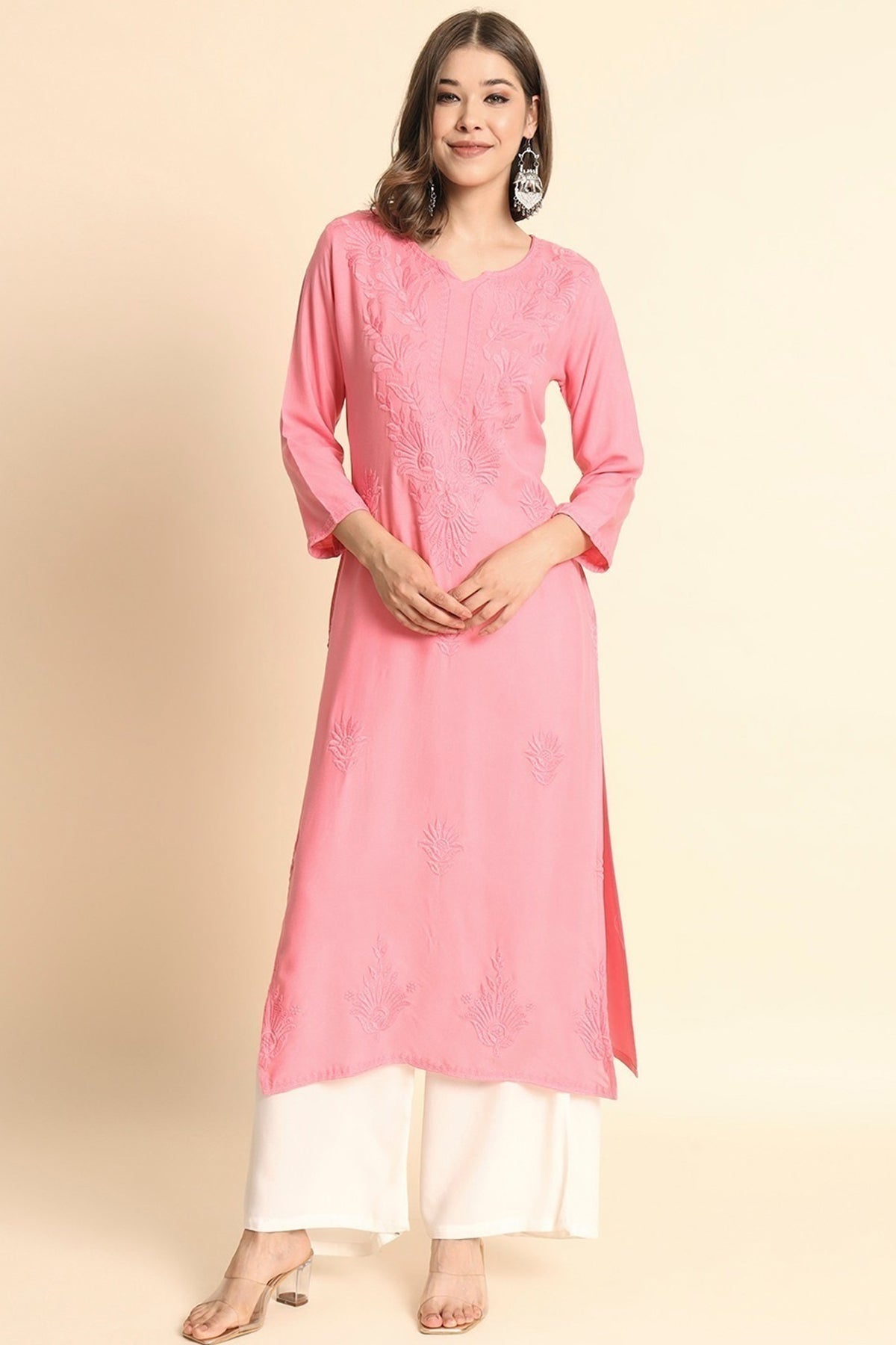Buy Pink Lucknowi Chikankari Kurta for women by Aastha Fashion online available at scrollnshops