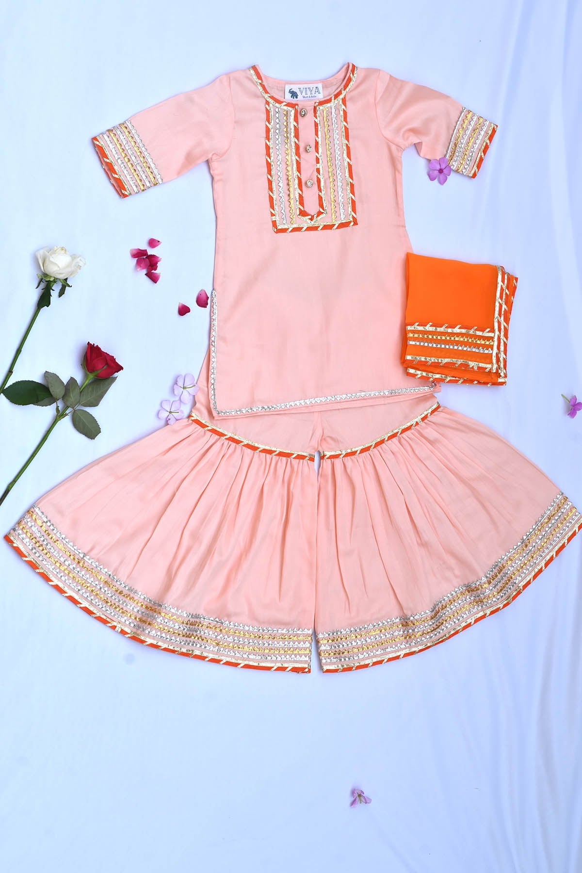 Buy Pink Magzi Embellished Kurta Set by ViYa for Girls online at ScrollnShops