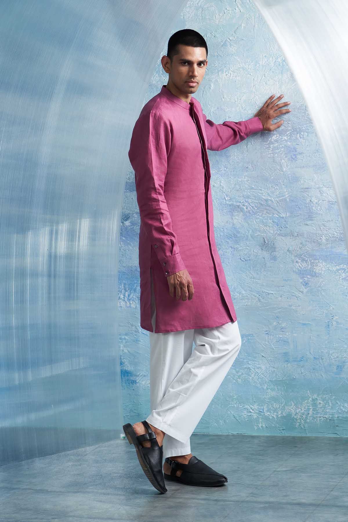 Pink Mandarin Collar Kurta Set