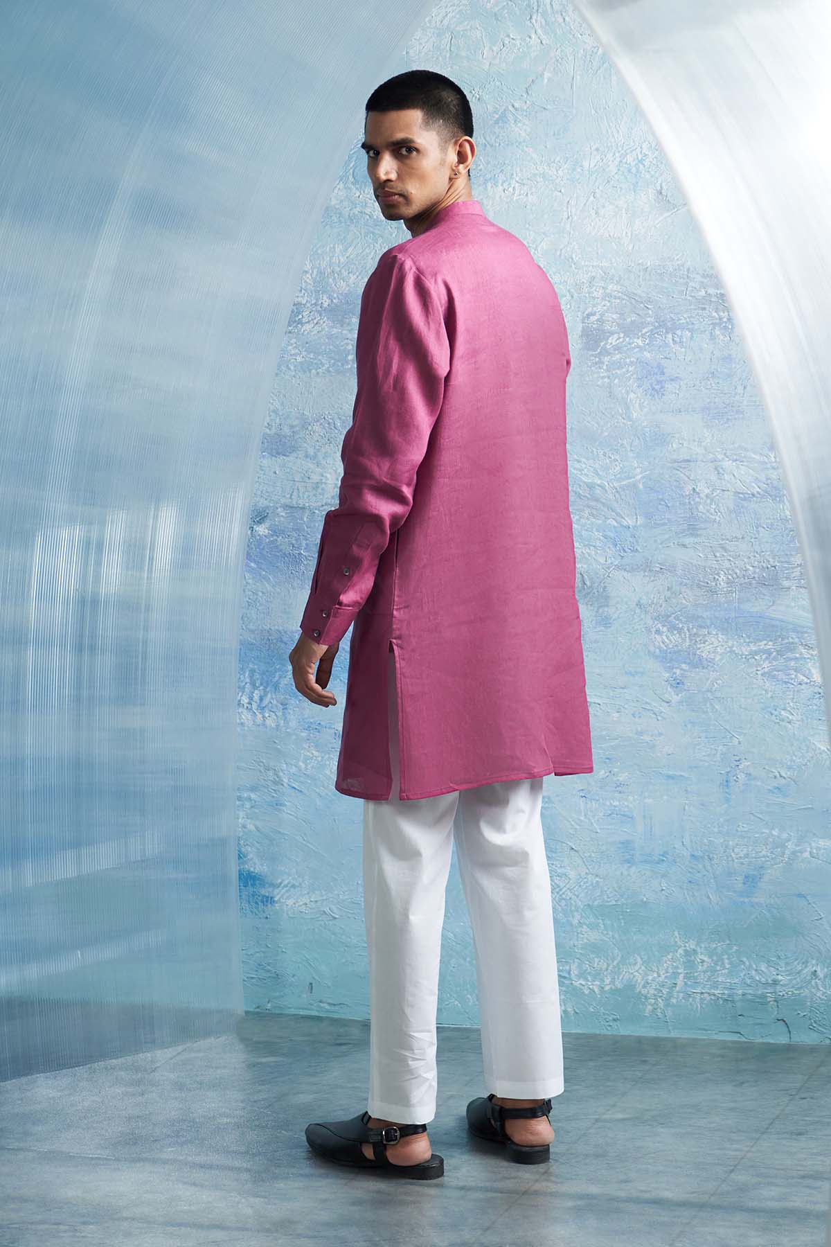 Pink Mandarin Collar Kurta Set