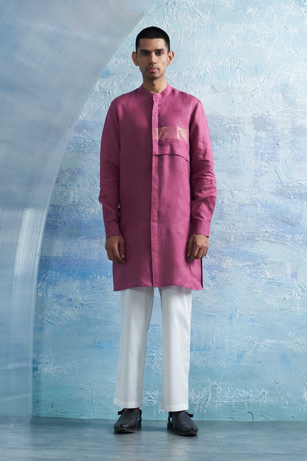 Buy Pink Mandarin Collar Kurta Set by Charkhee for men online at ScrollnShops