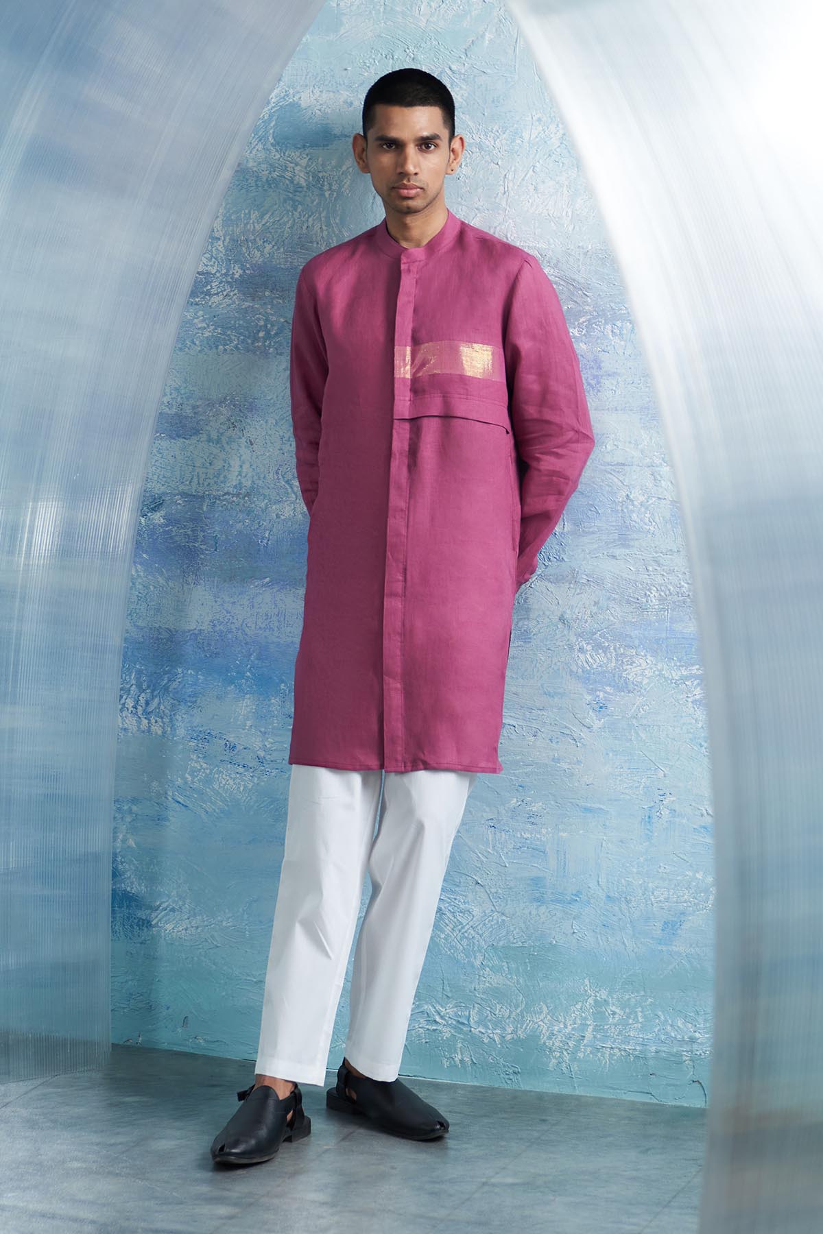 Pink Mandarin Collar Kurta Set