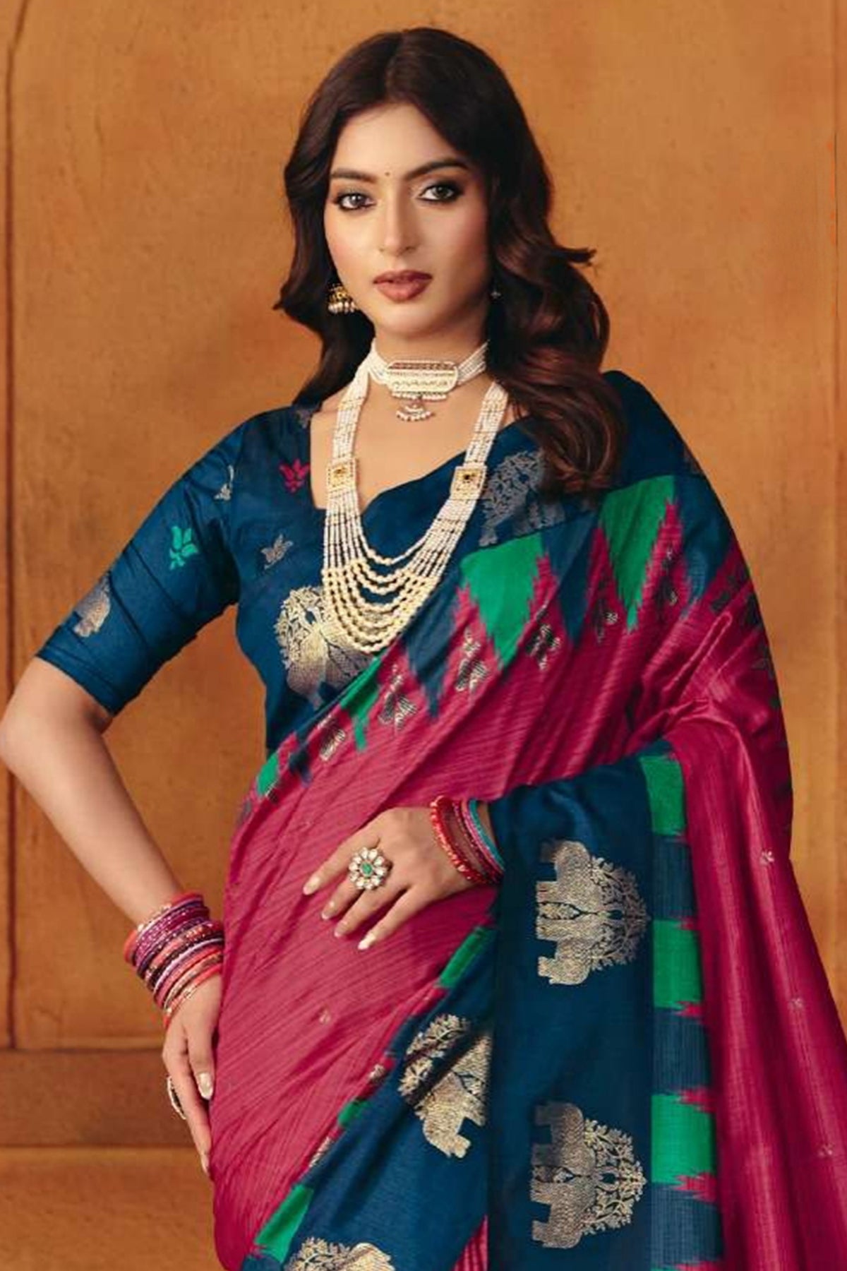 Pink Manipuri Foil Work Saree