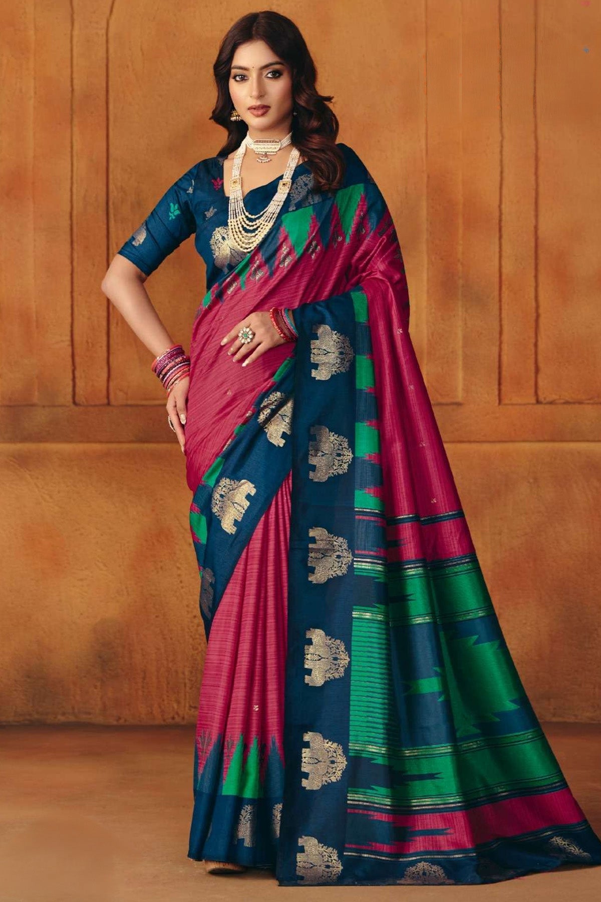 Buy Pink Manipuri Foil Work Saree for women by Aastha Fashion online available at scrollnshops
