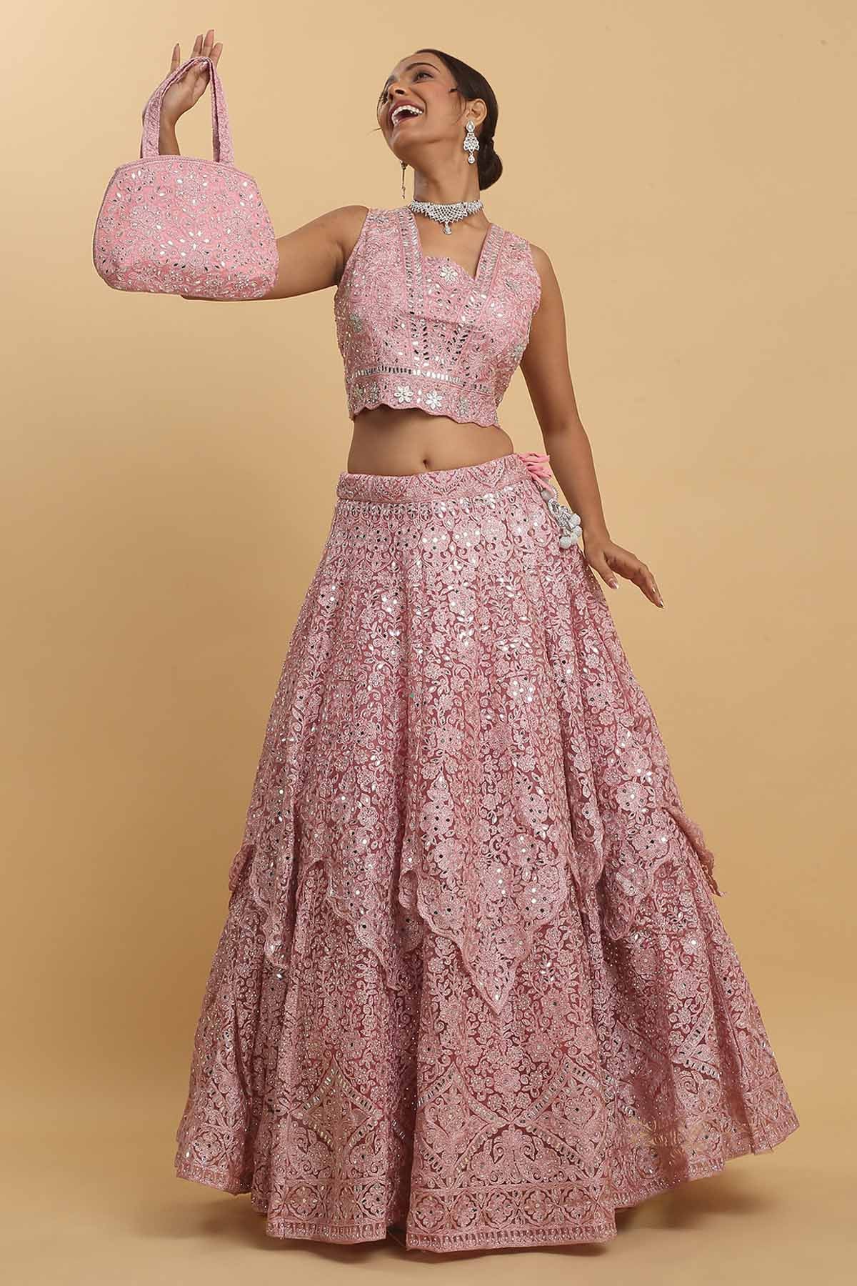 Pink Mirror Layered Lehenga Set