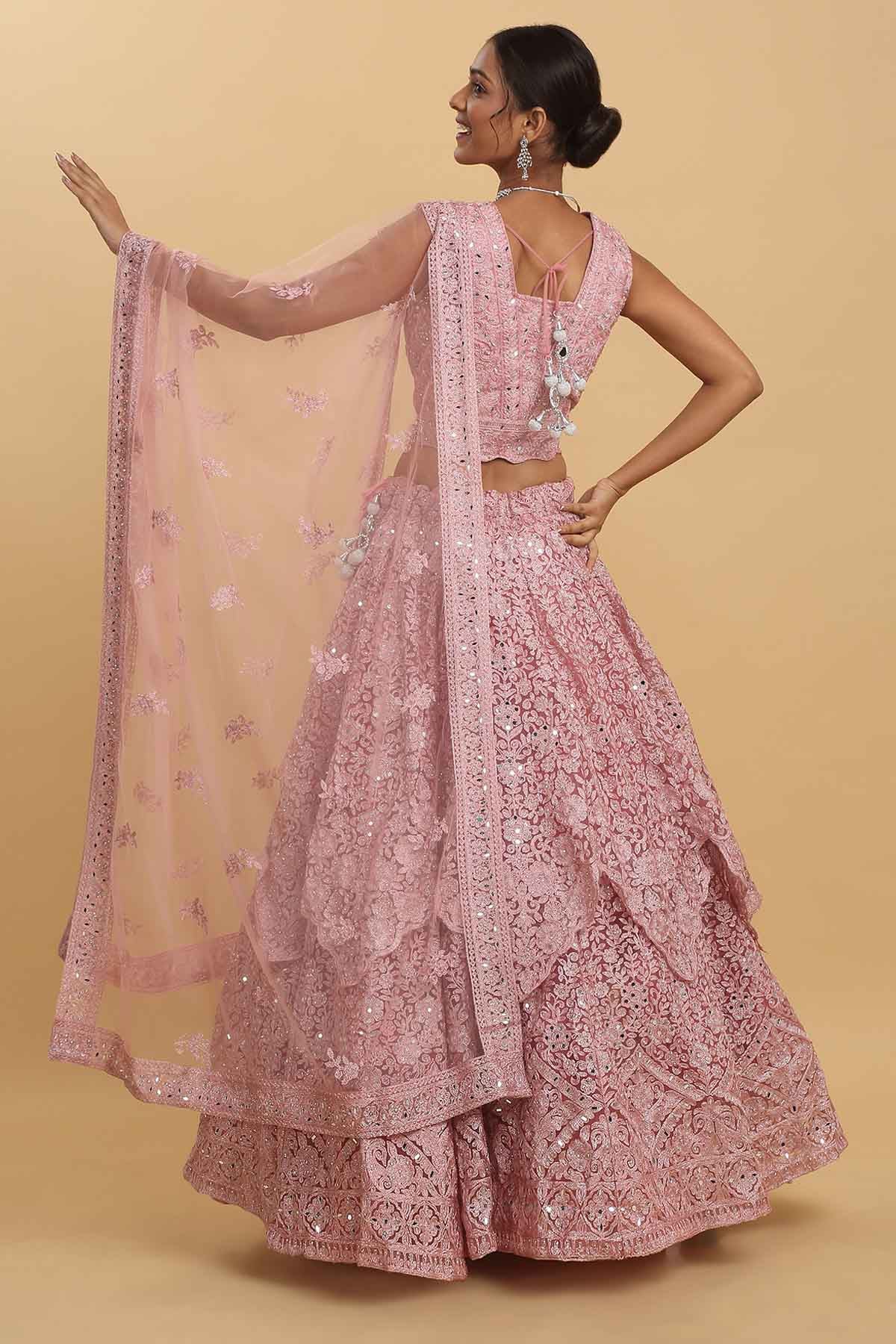 Pink Mirror Layered Lehenga Set