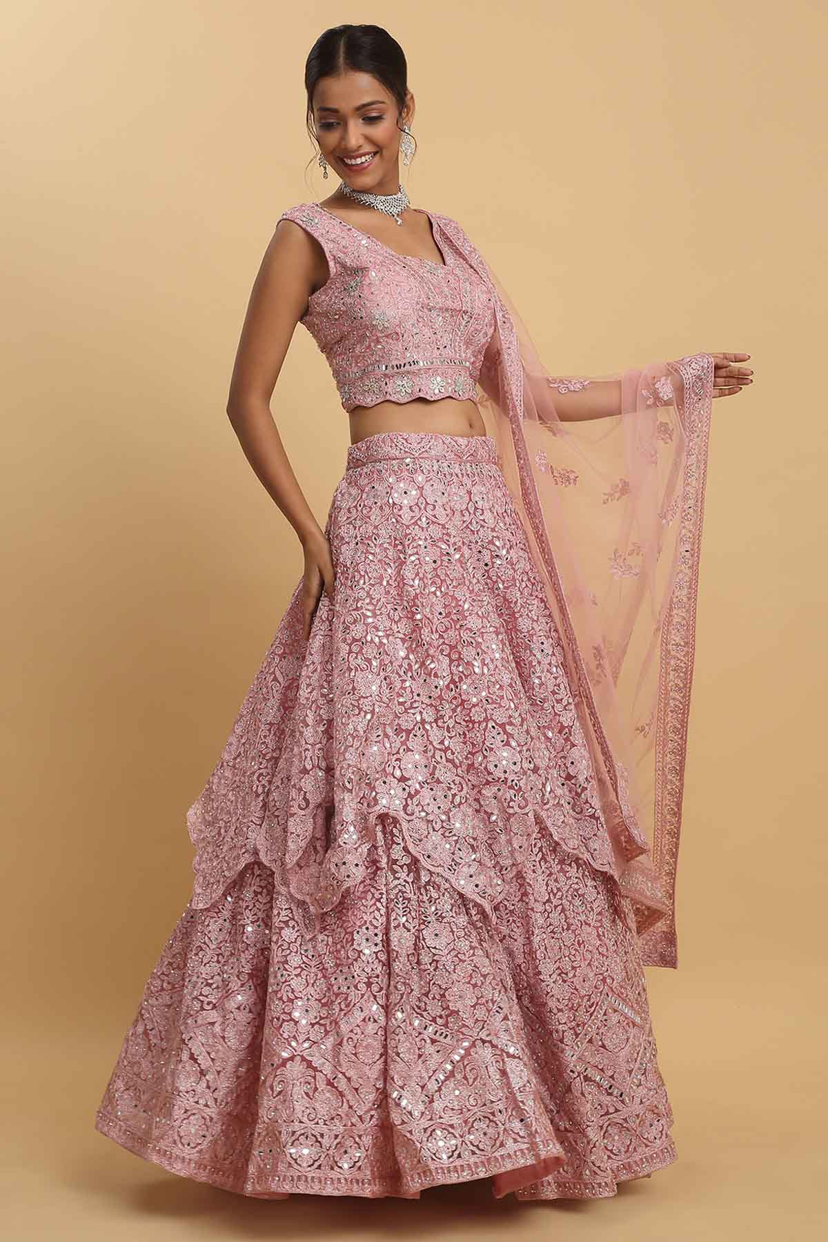 Pink Mirror Layered Lehenga Set