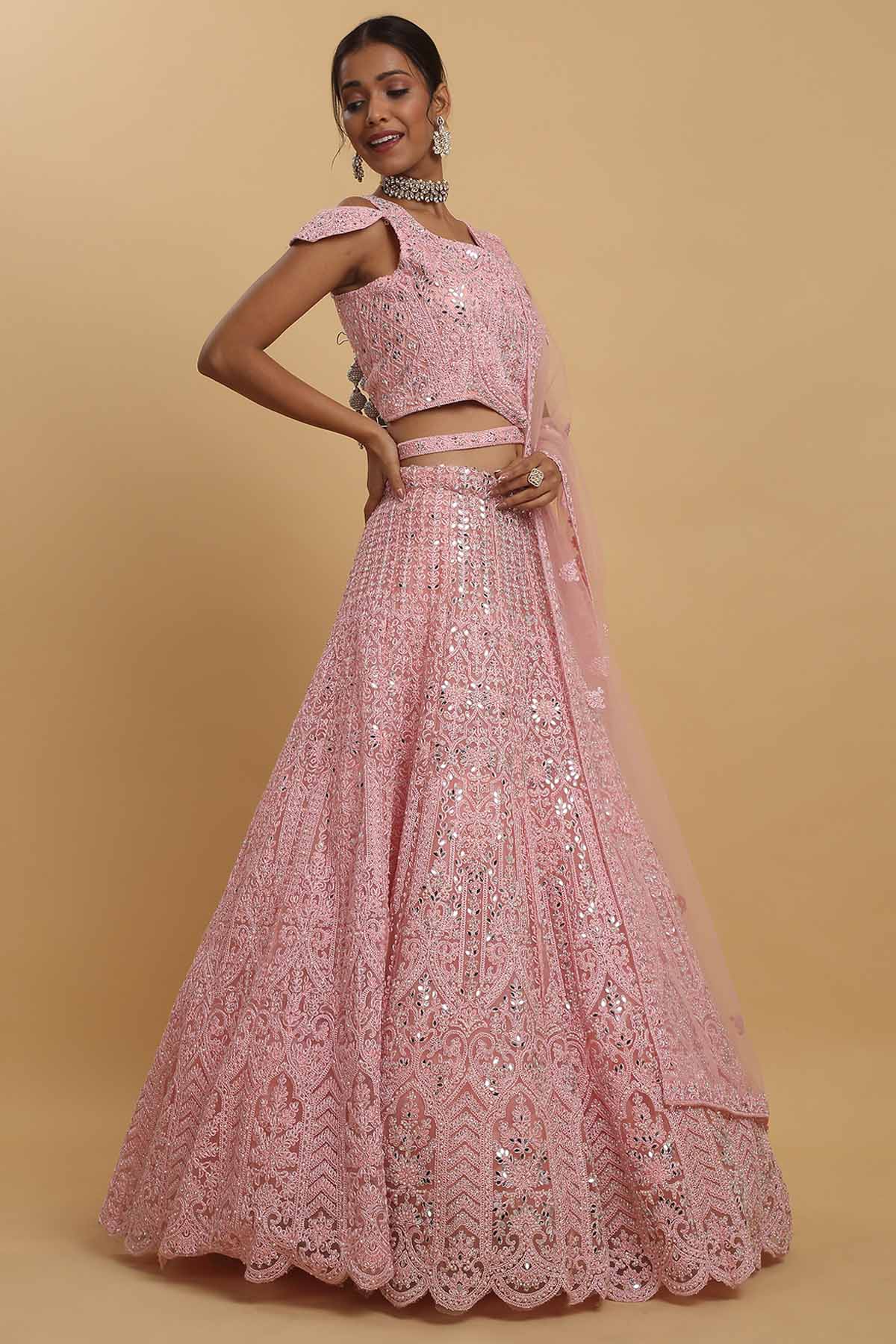 Pink Mirror Leaf Lehenga Set