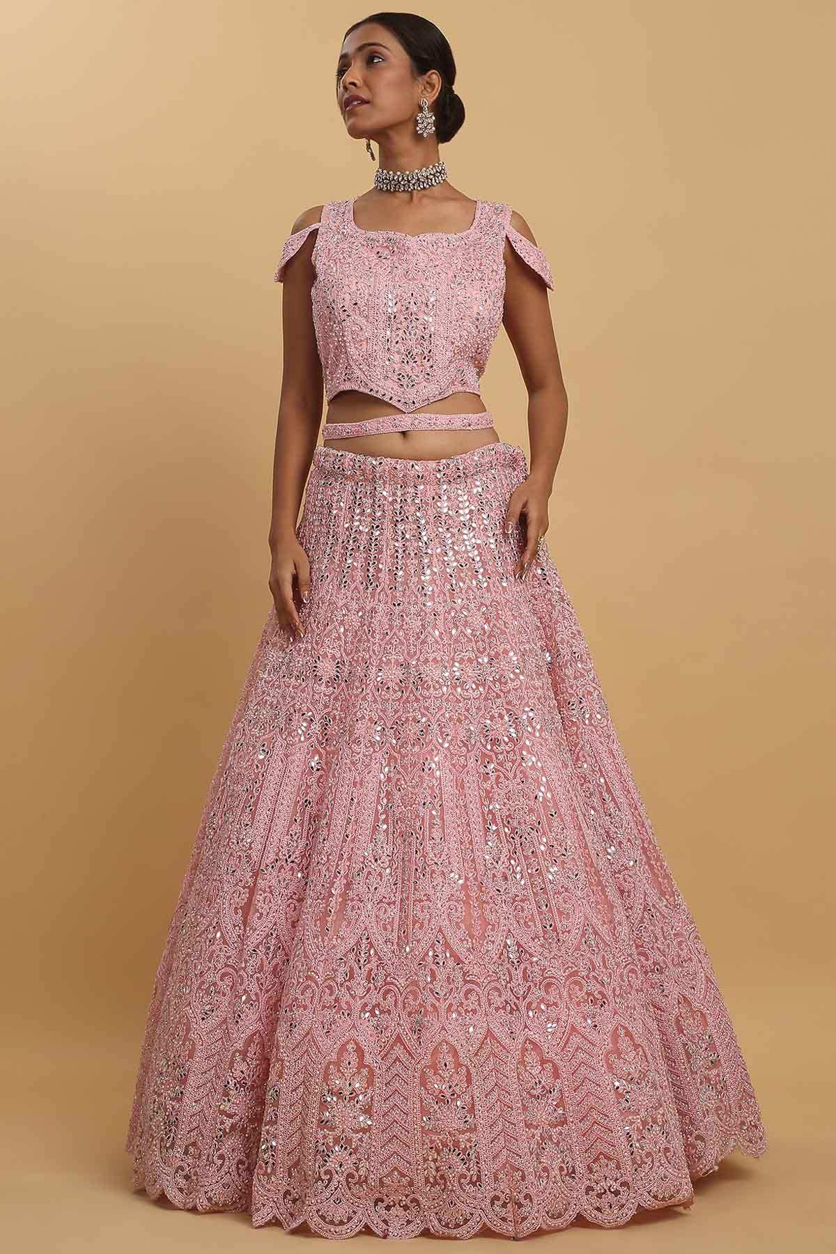 Pink Mirror Leaf Lehenga Set