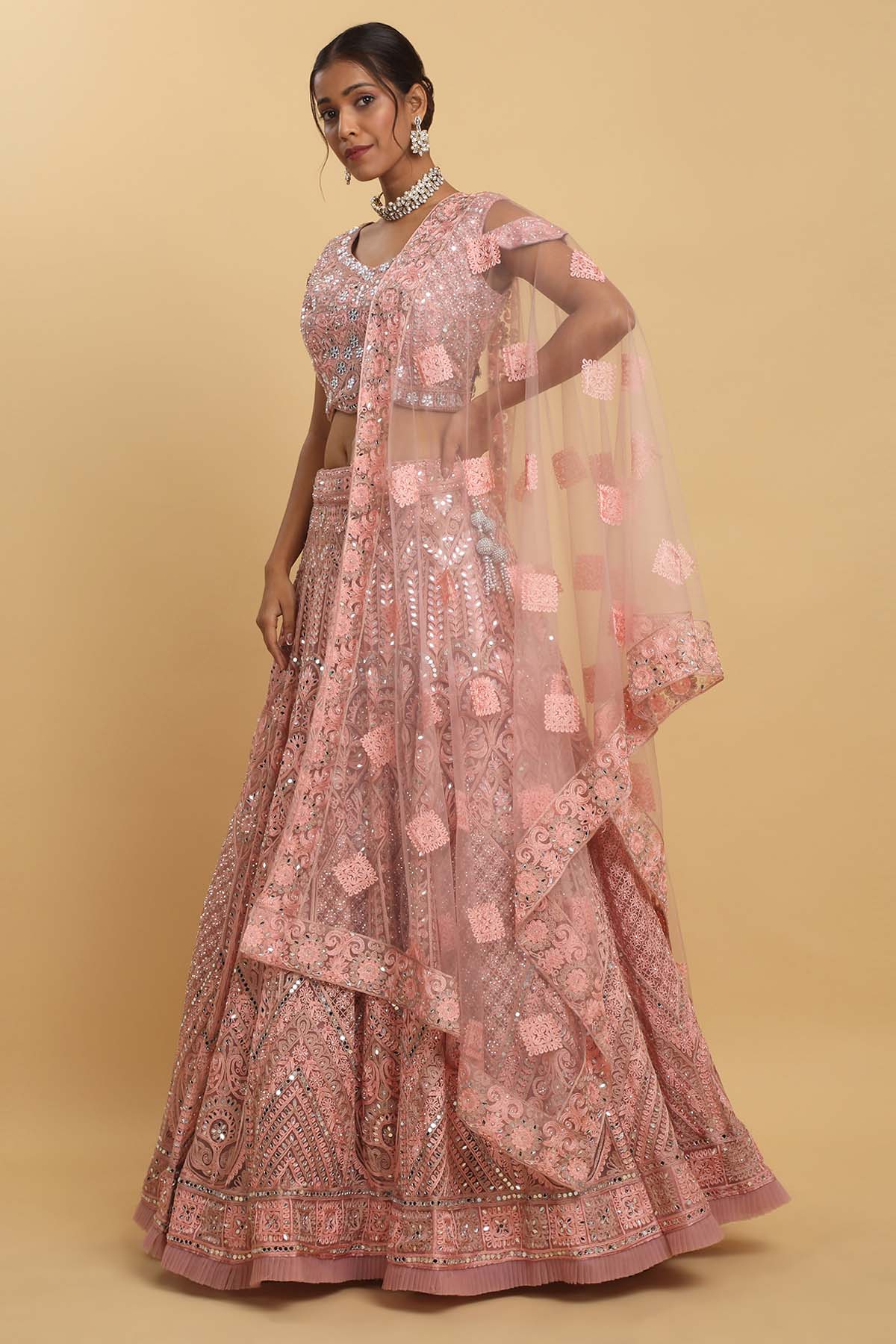 Pink Mirror Thread Lehenga Set