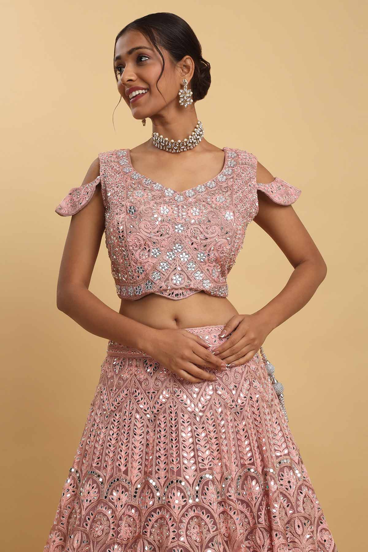 Pink Mirror Thread Lehenga Set