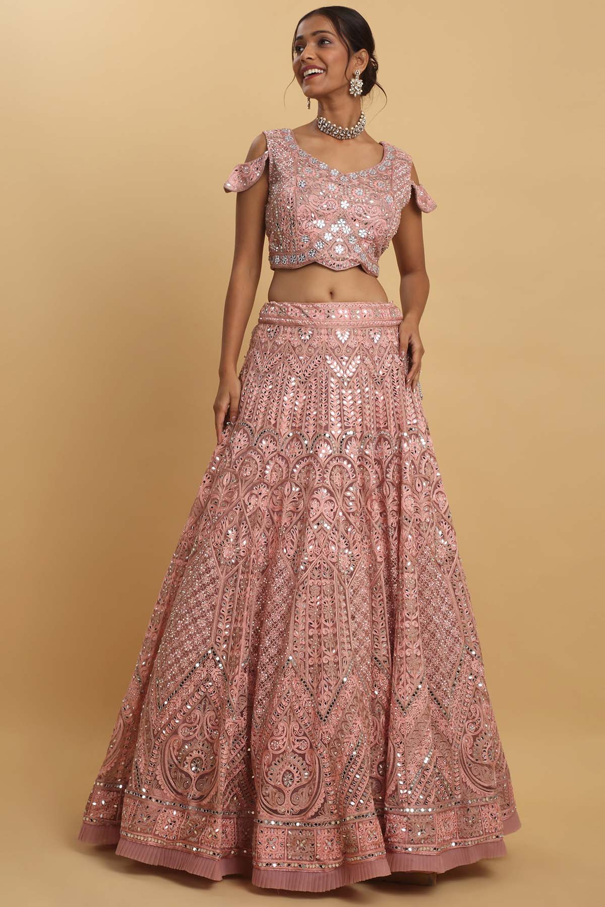 Pink Mirror Thread Lehenga Set