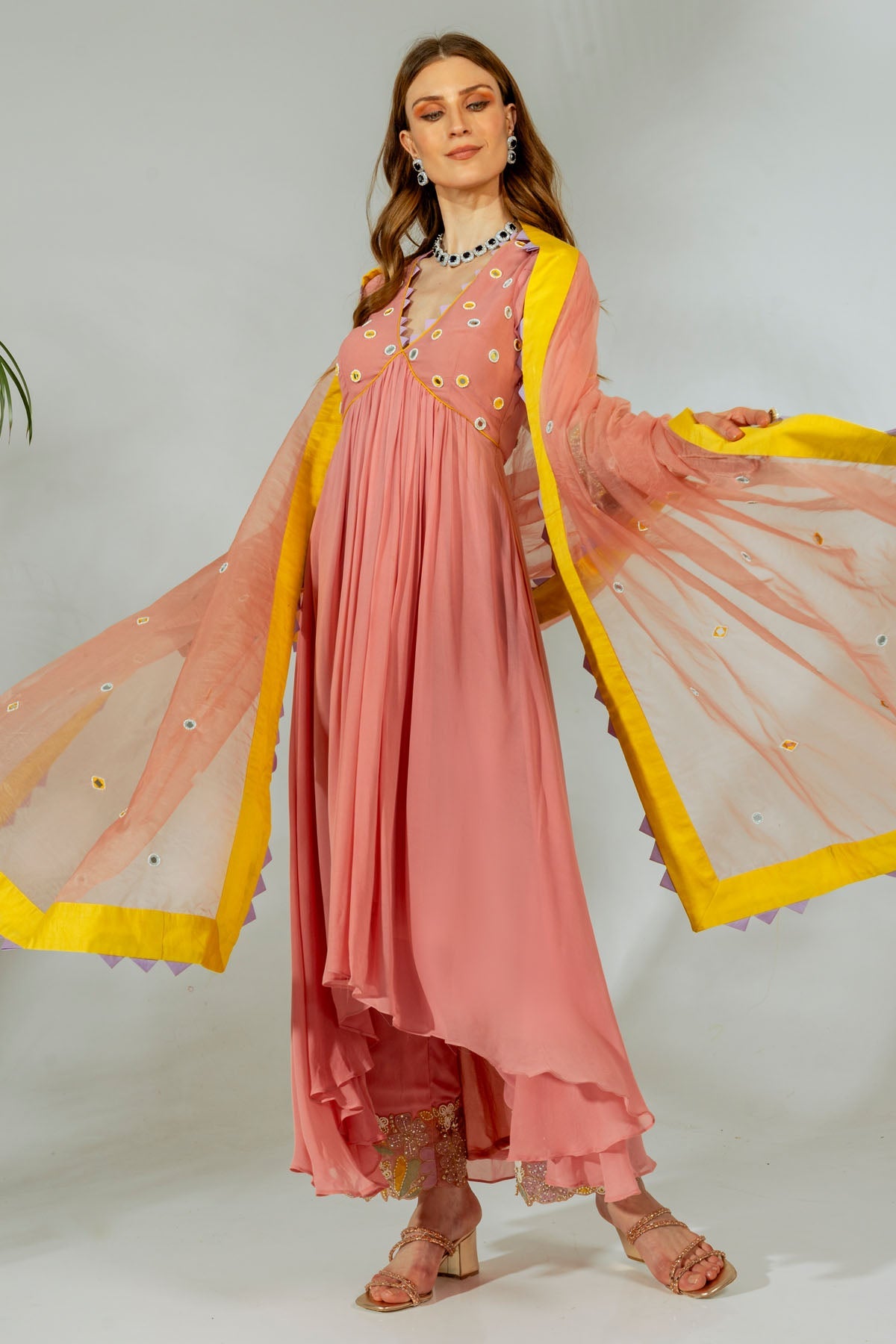 Designer Neha Khullar Pink Mirror Work Kurta Set for Women Online