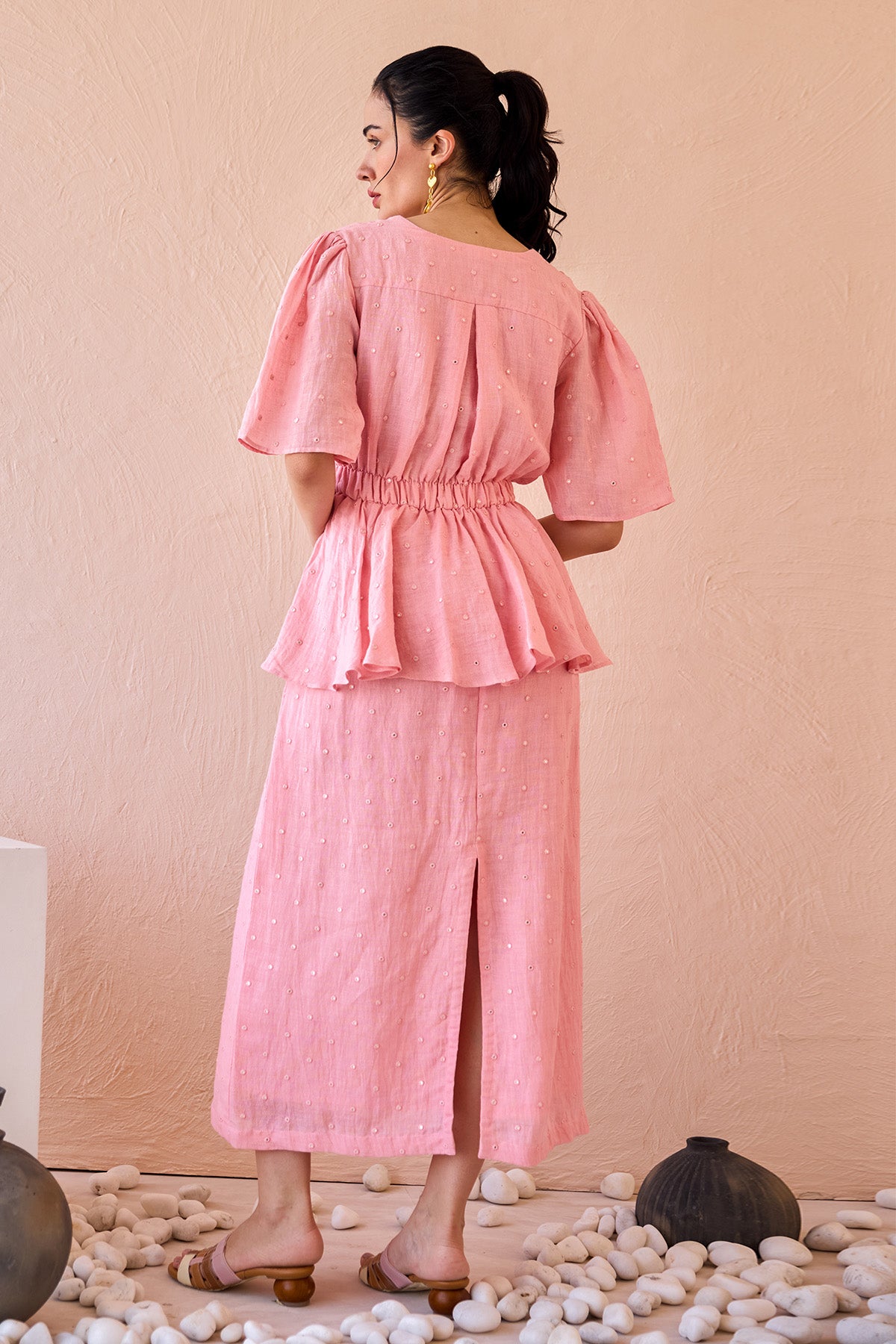 Pink Mirror Work Midi Dress