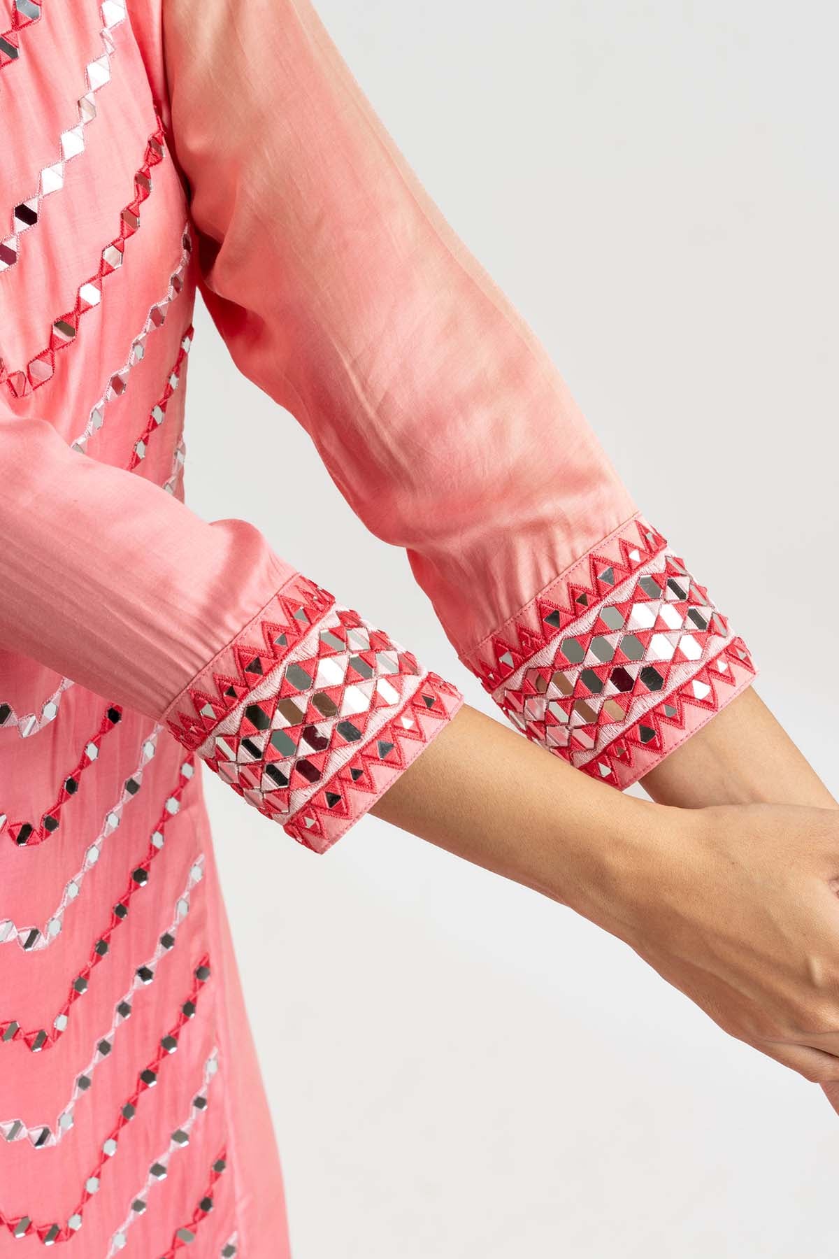 Pink Mirror Work Palazzo Pants