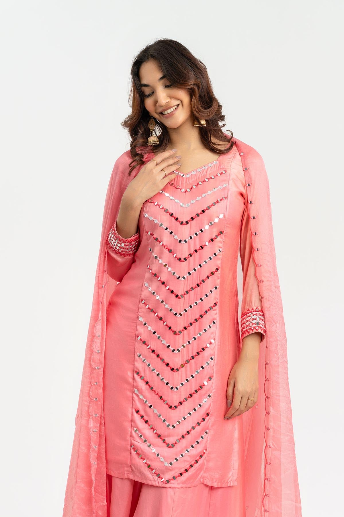 Pink Mirror Work Palazzo Pants