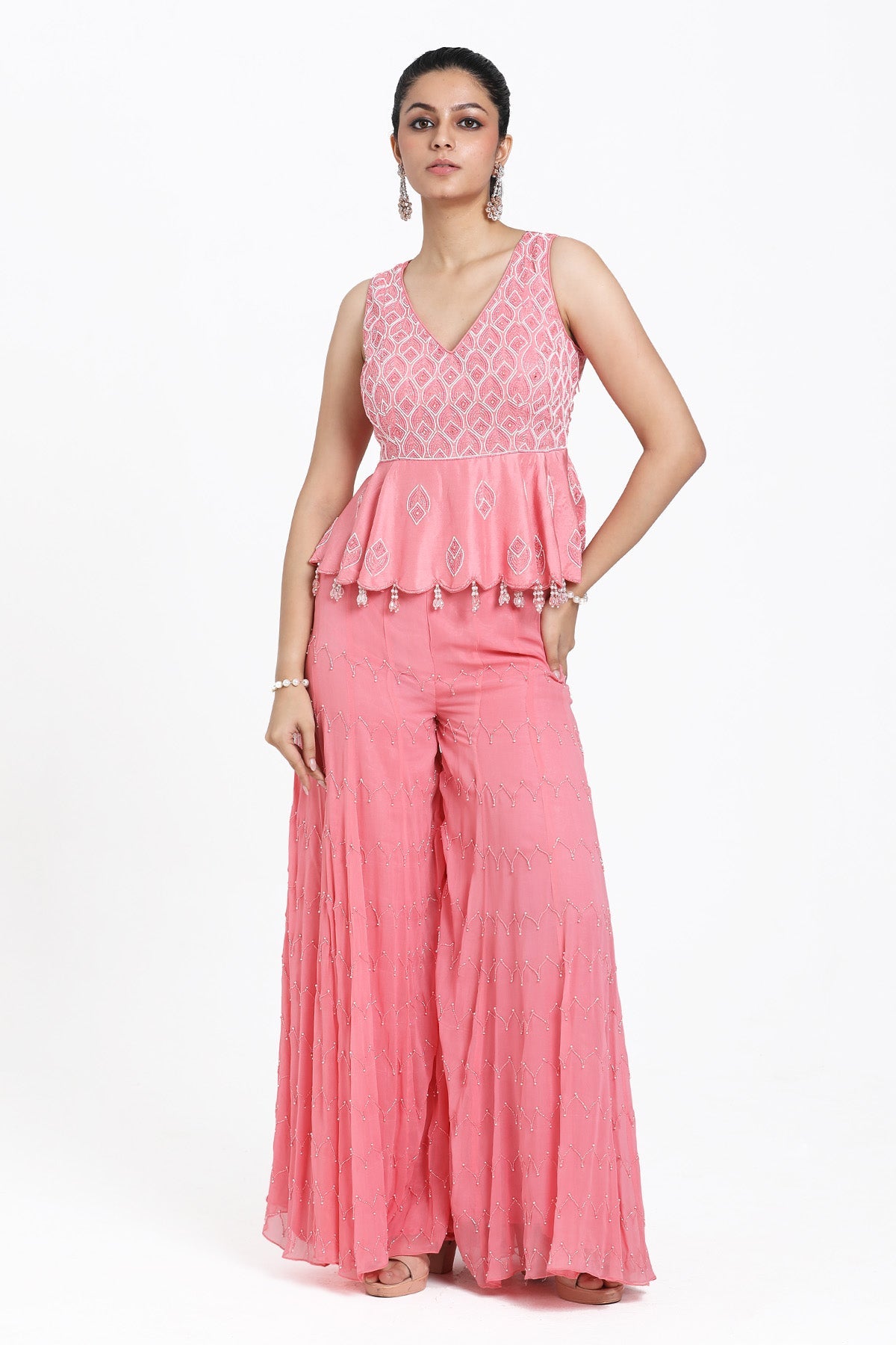 Buy Pink Mirror Work Sharara Set by Nitisha Kashyapi for women online at ScrollnShops