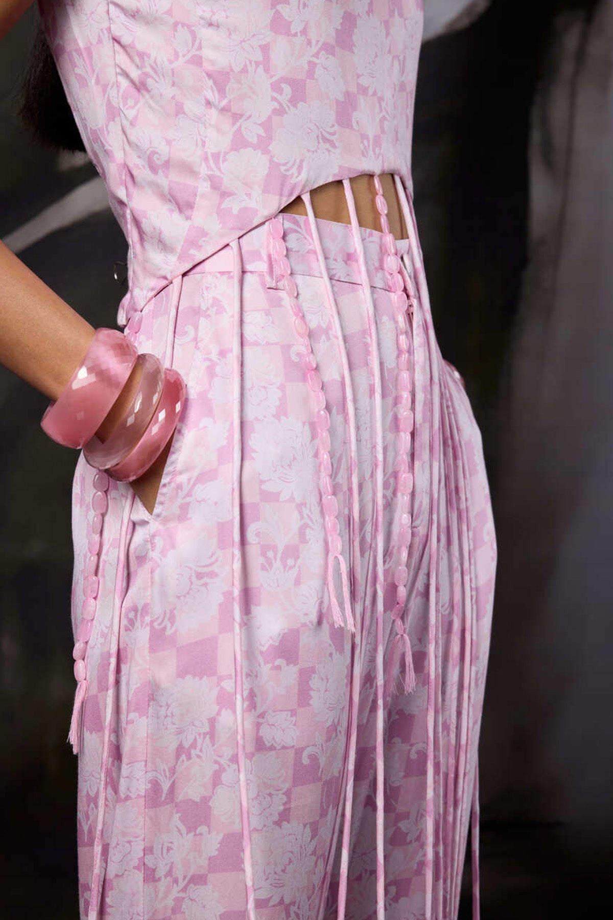 Pink Modal Satin Print Crop Top