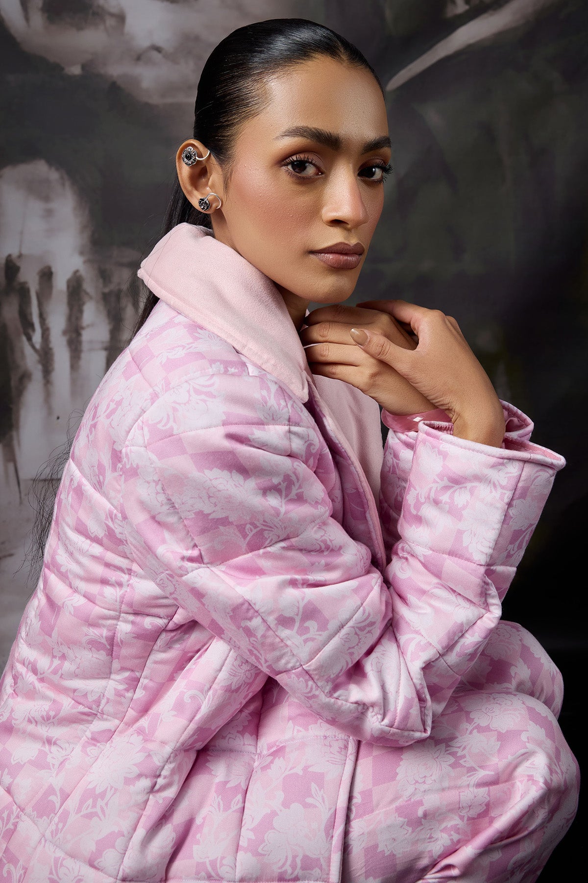 Pink Modal Satin Quilted Jacket
