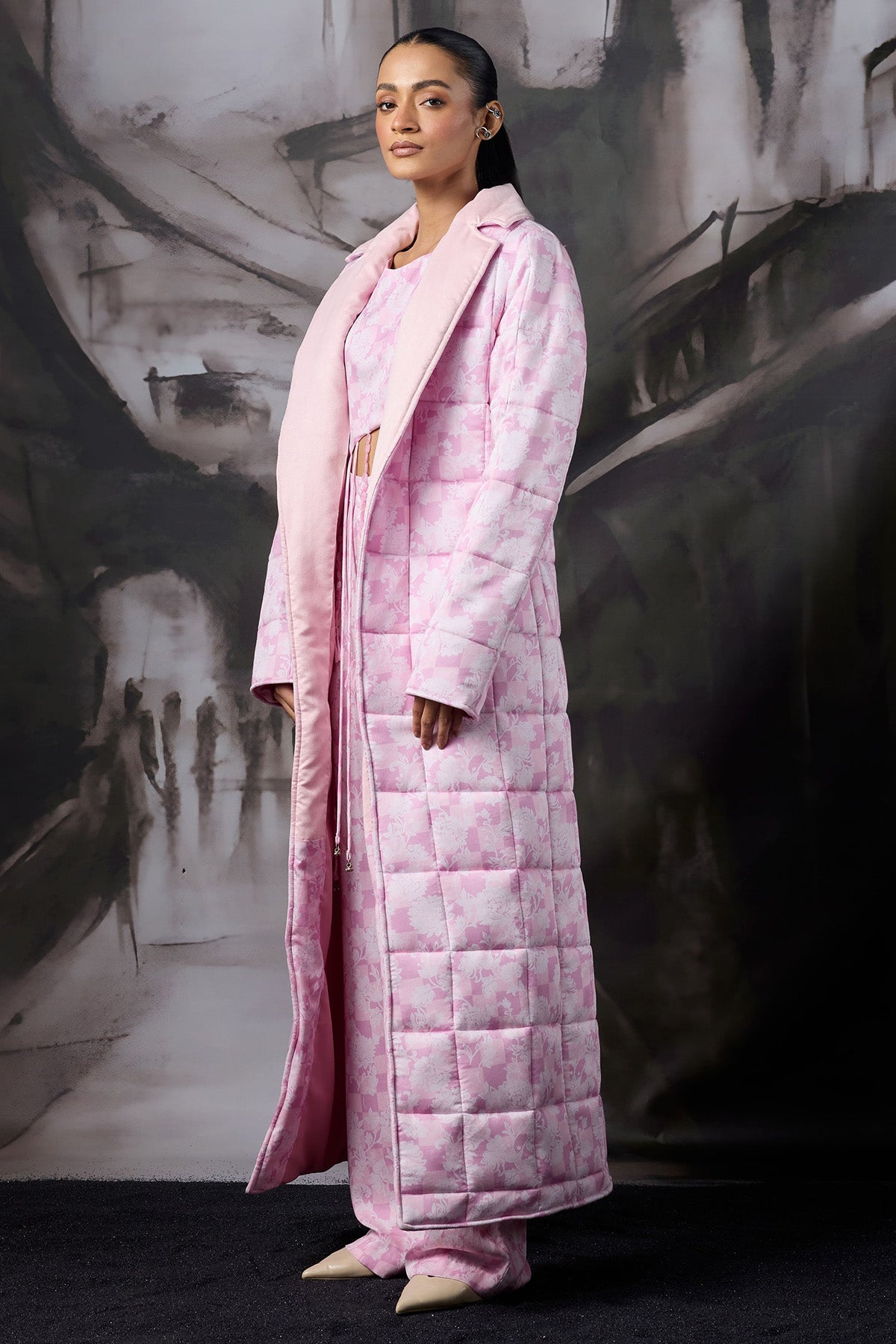 Pink Modal Satin Quilted Jacket