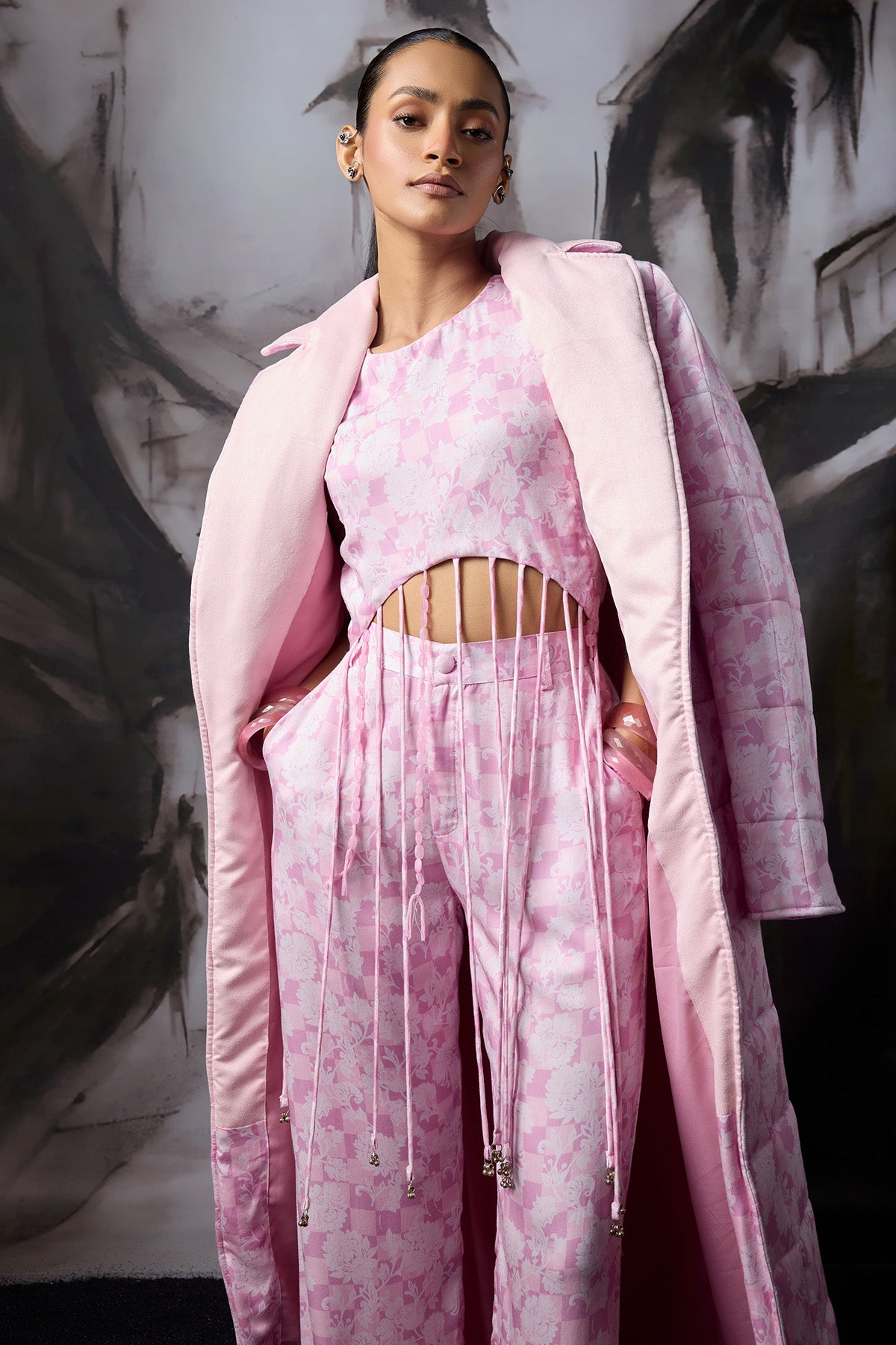 Pink Modal Satin Quilted Jacket