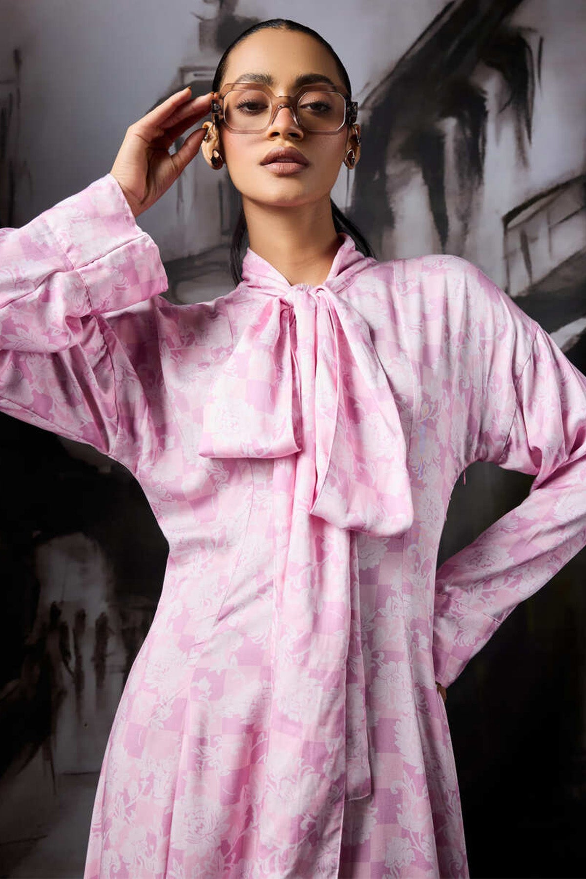 Pink Modal Satin Scarf Dress