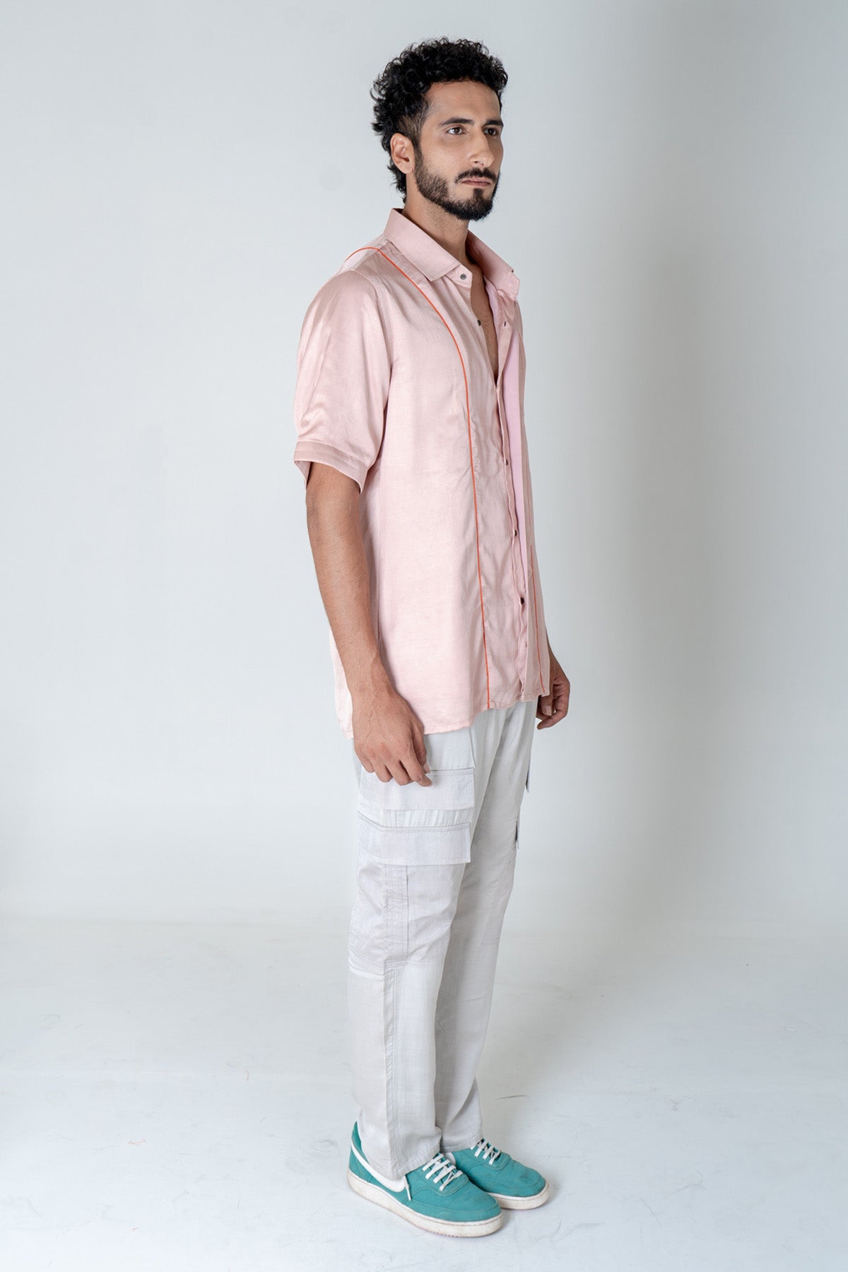 Pink Modal Silk Collar Shirt