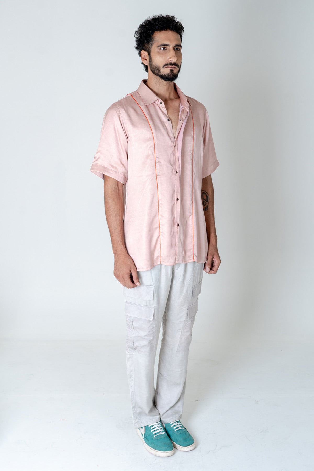 Pink Modal Silk Collar Shirt