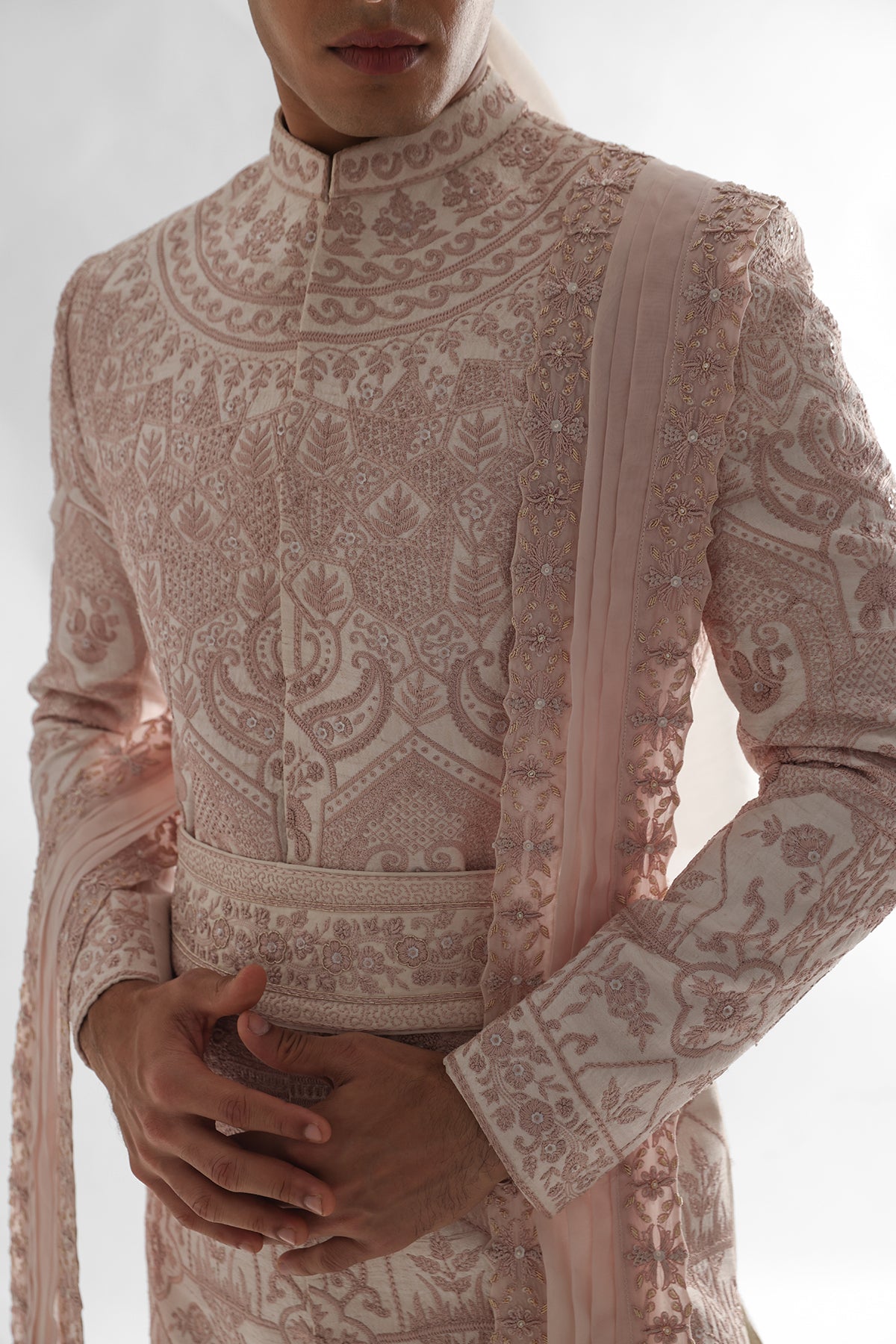 Pink Moti Sequins Sherwani Set