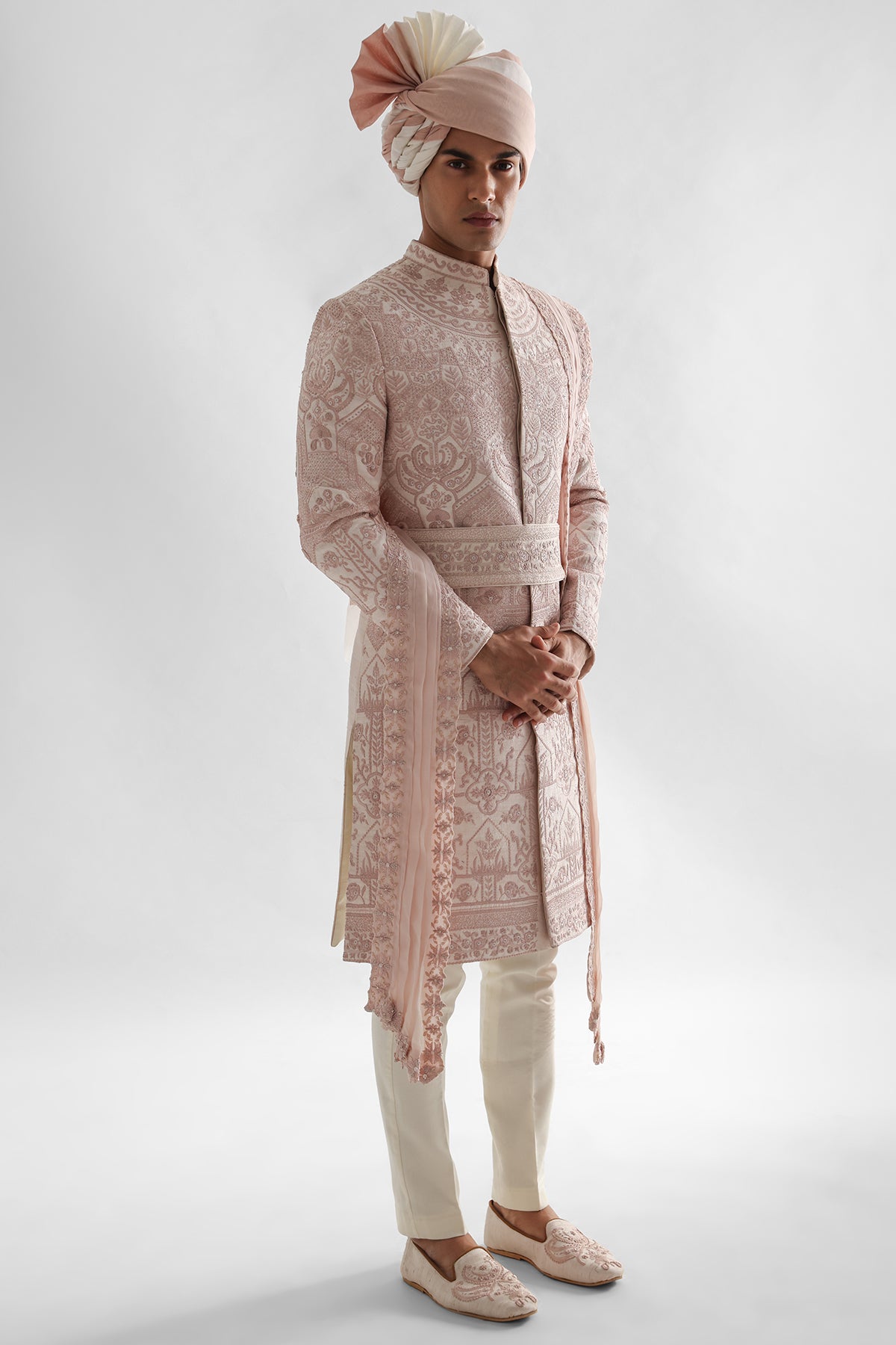 Pink Moti Sequins Sherwani Set