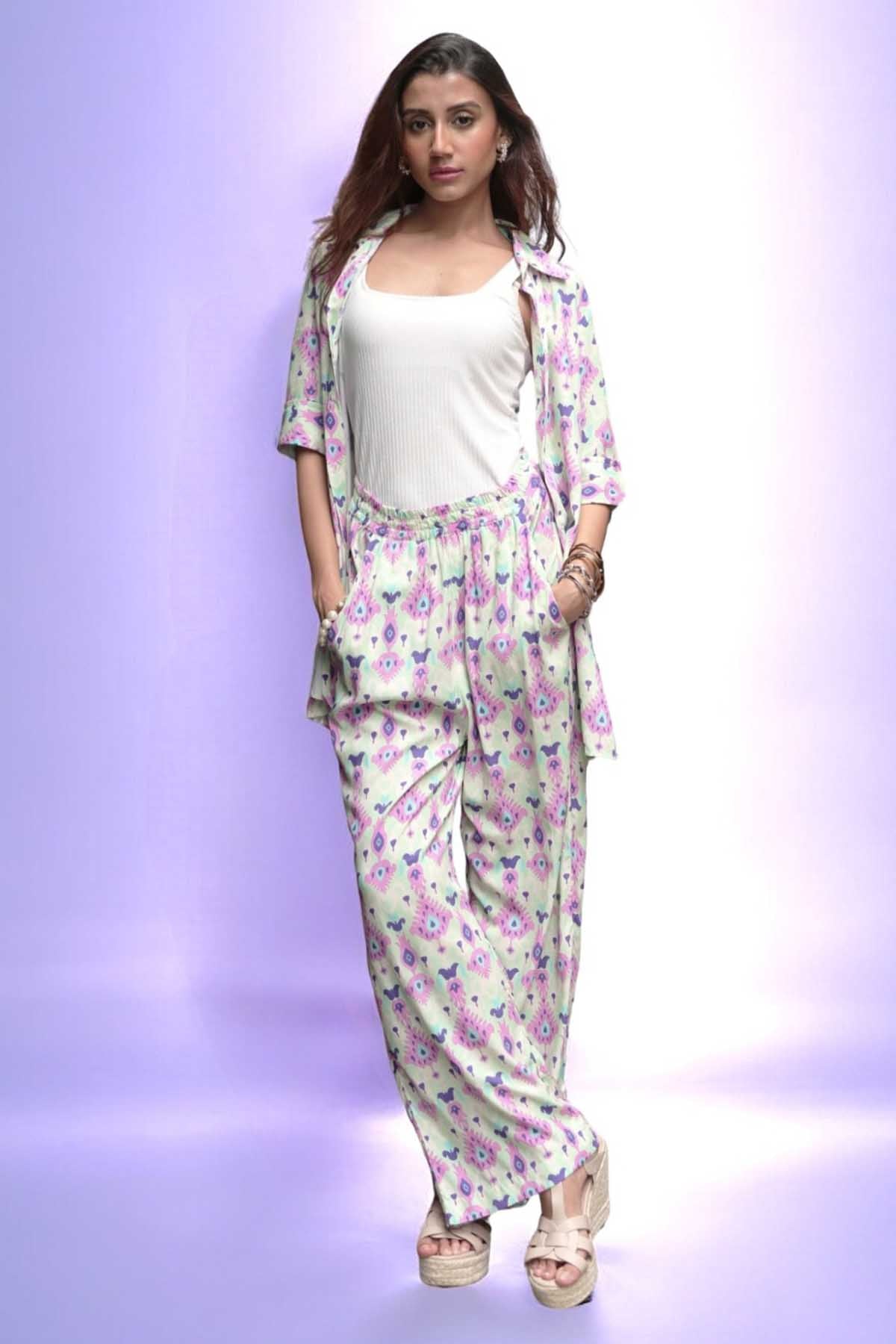 Svamsa Pink Motif Print Shirt & Pants for women online at ScrollnShops